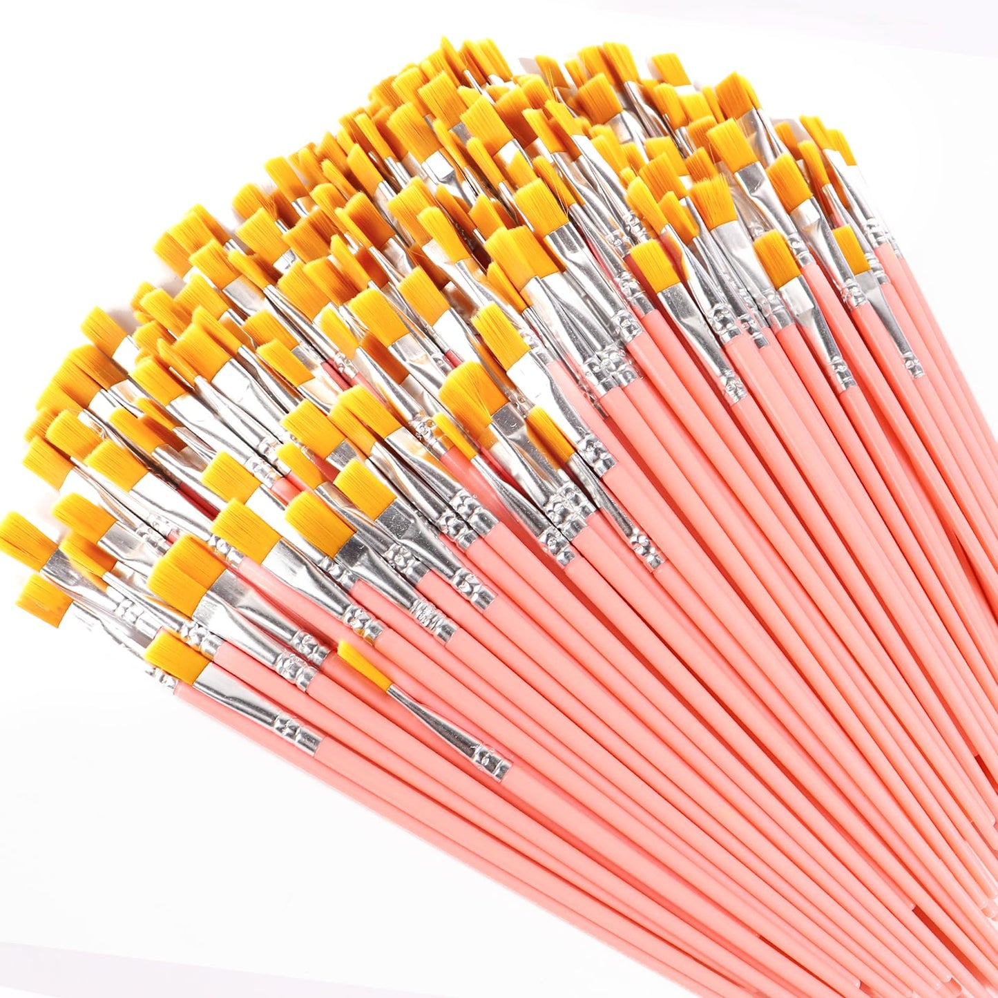200Pcs Paint Brushes for Acrylics Painting, Flat Paint Brush Bulk, Pink