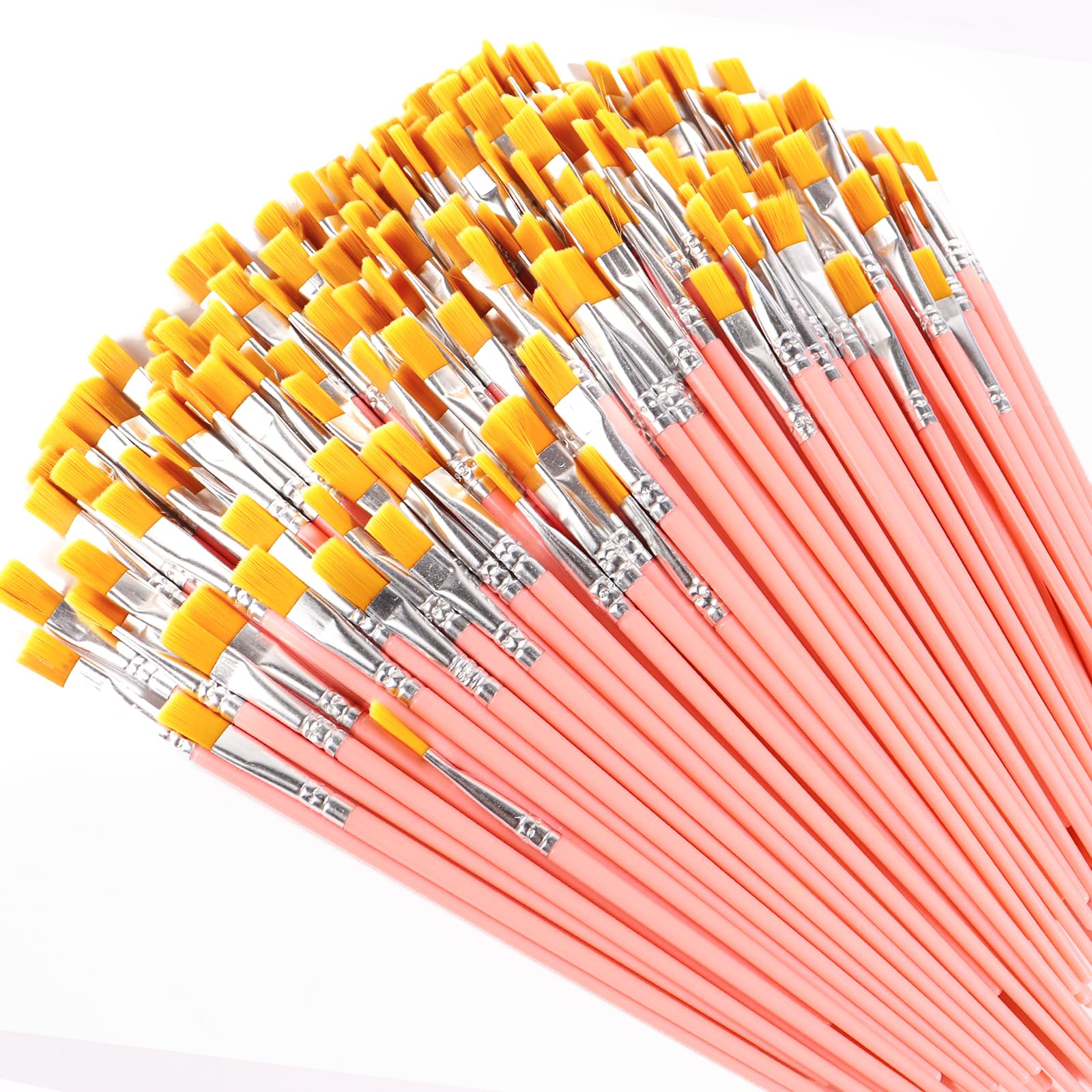 200Pcs Paint Brushes for Acrylics Painting, Flat Paint Brush Bulk, Pink