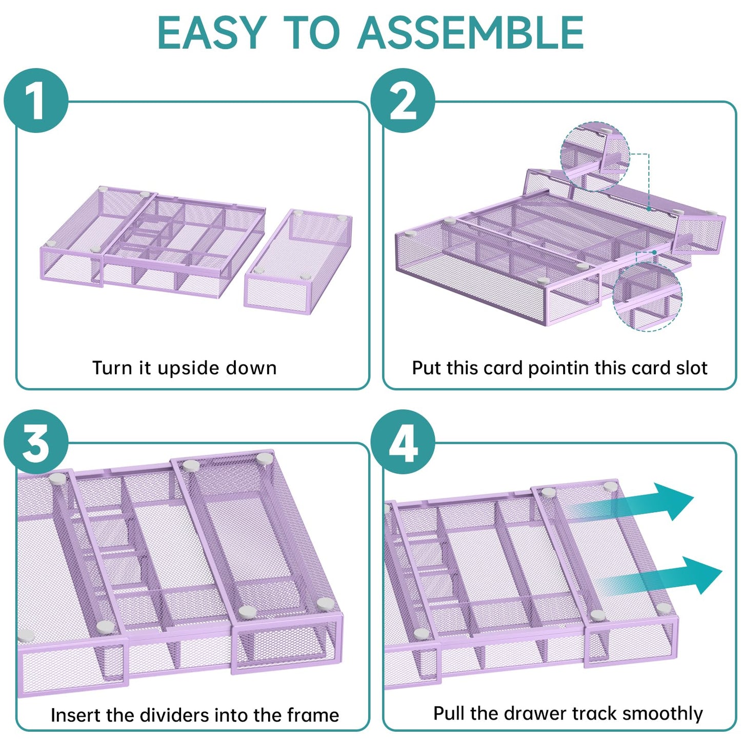 ReePlan Expandable Desk Drawer Organizer, 10 Adjustable Compartment, Purple