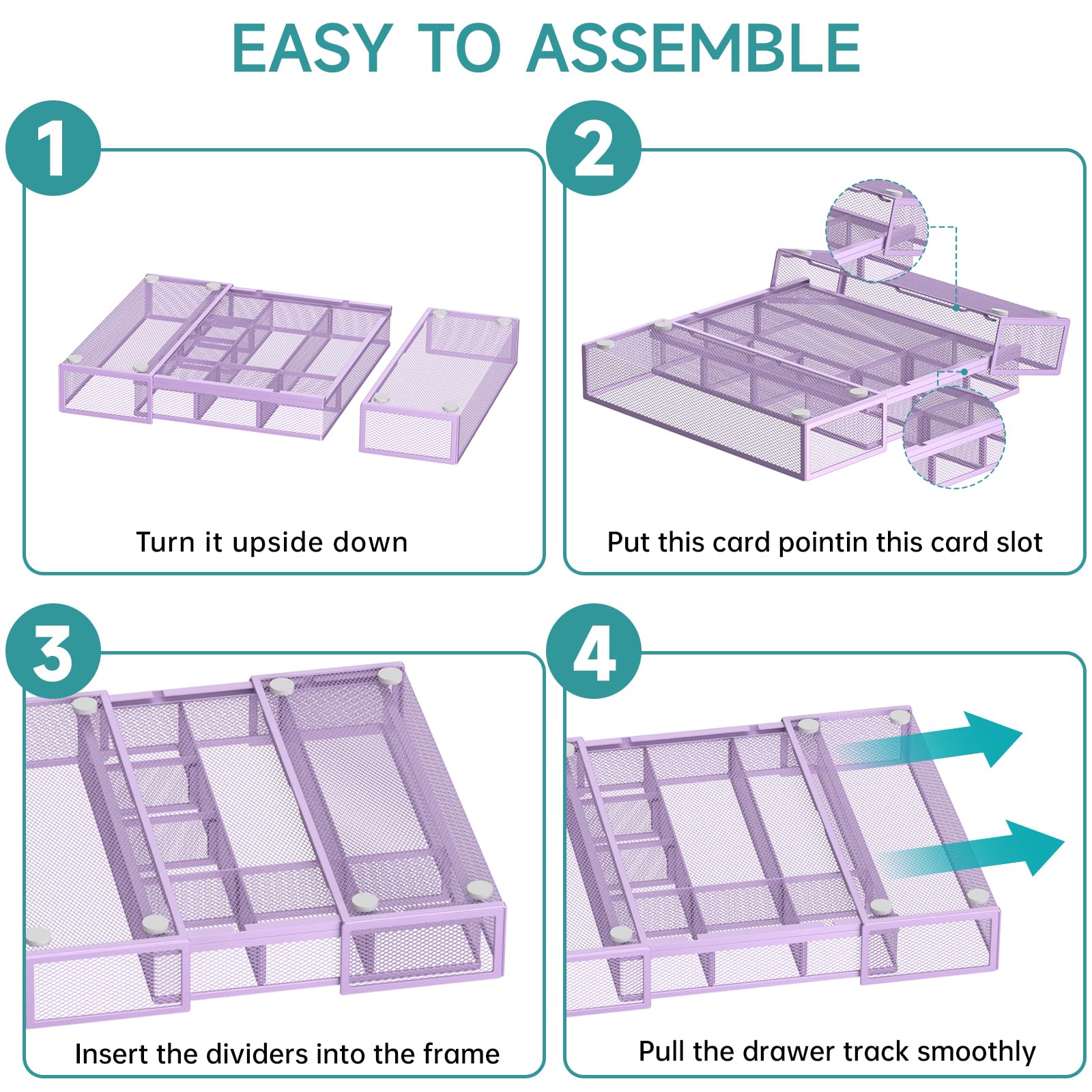 ReePlan Expandable Desk Drawer Organizer, 10 Adjustable Compartment, Purple