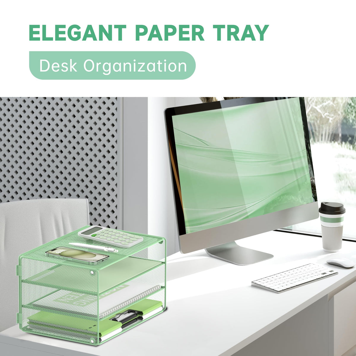 DALTACK 3 Tier Letter Tray Paper Organizer with Sliding Trays Mint Green