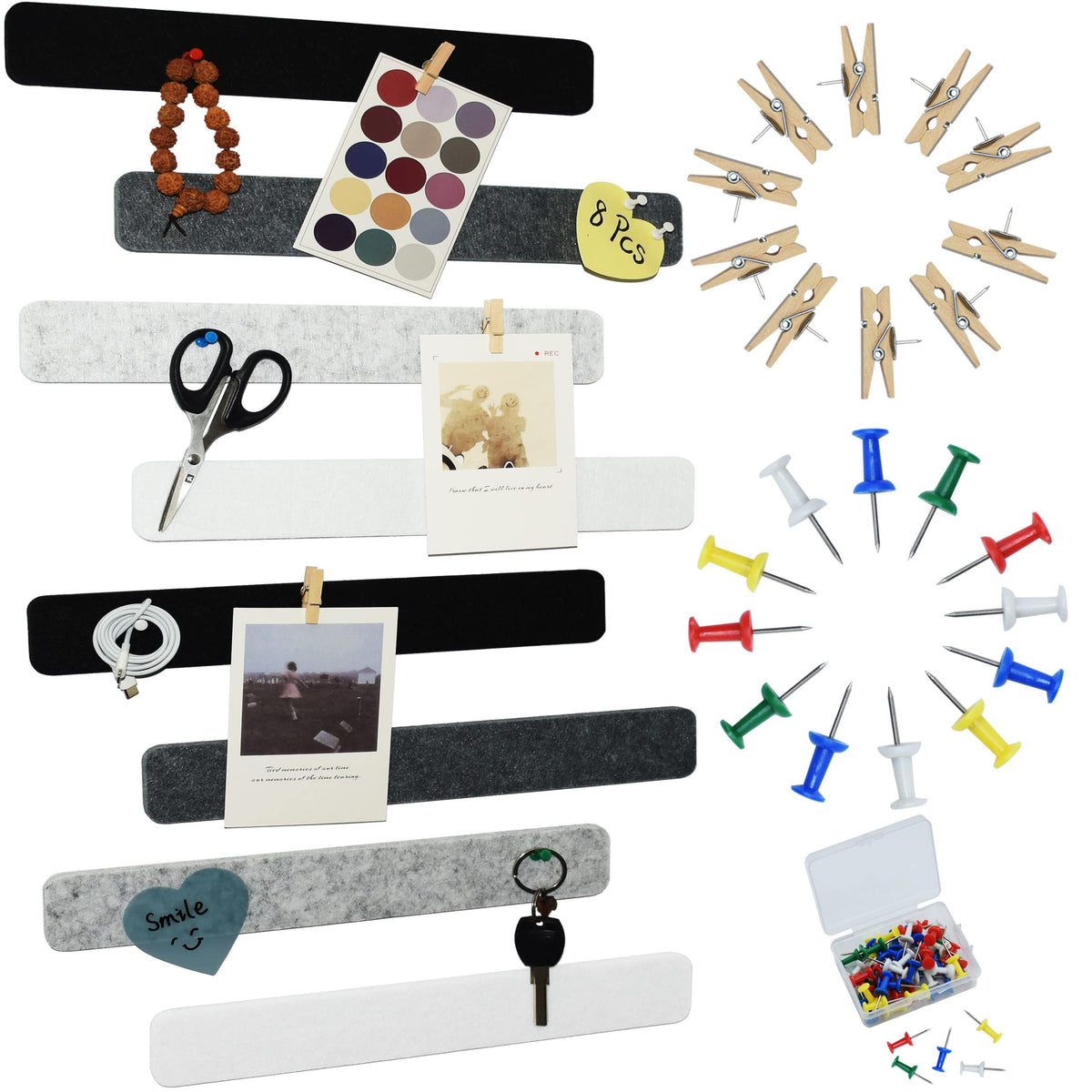 YOUDEFUL 8Pcs Bulletin Board Strip, Felt Cork Board with 50 Pushpins