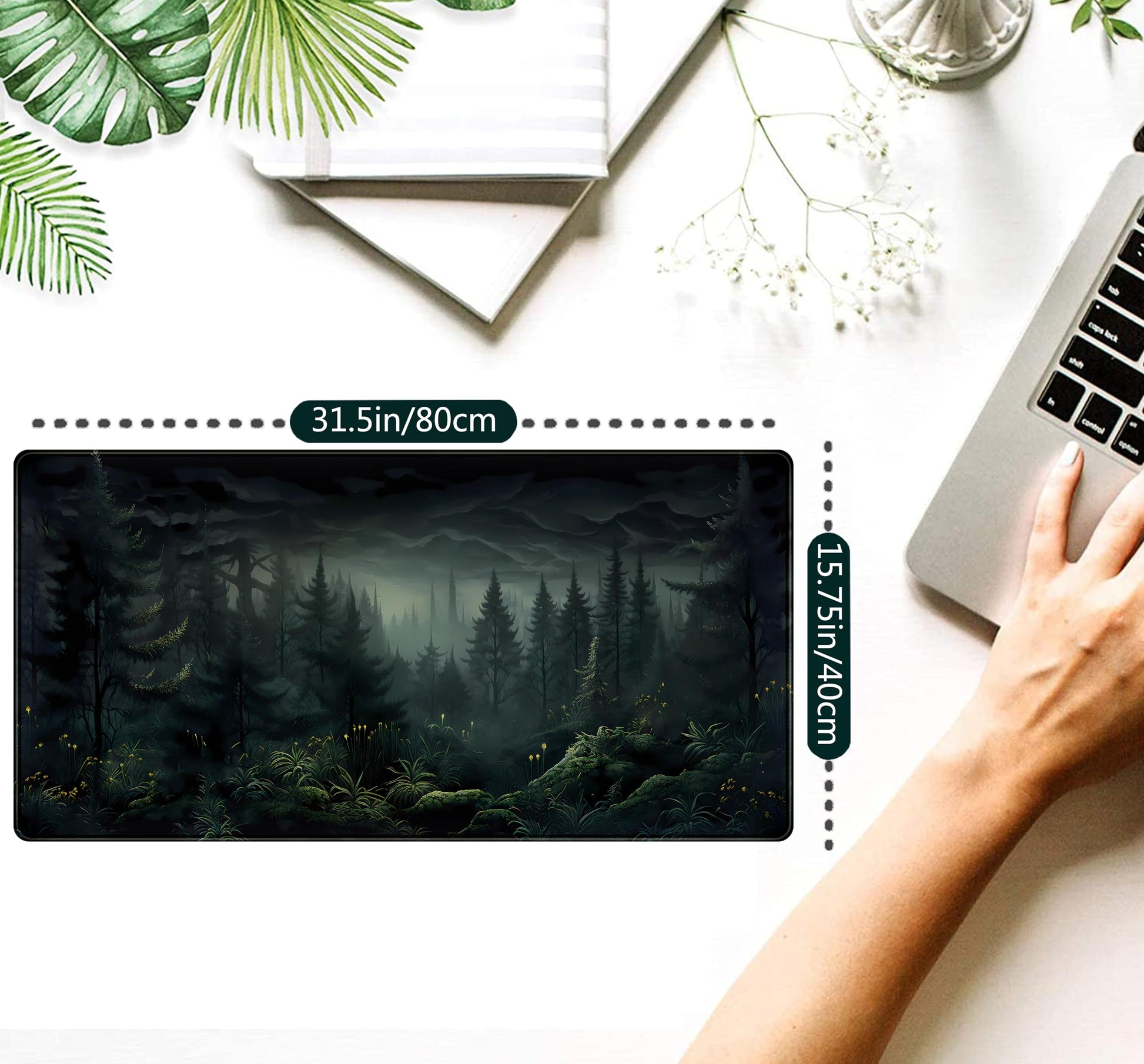 Cute Dark Gloomy Forest Desk Mat, Gothic XXL Large Extended Gaming Mouse Pad Mat, Non-Slip Rubber