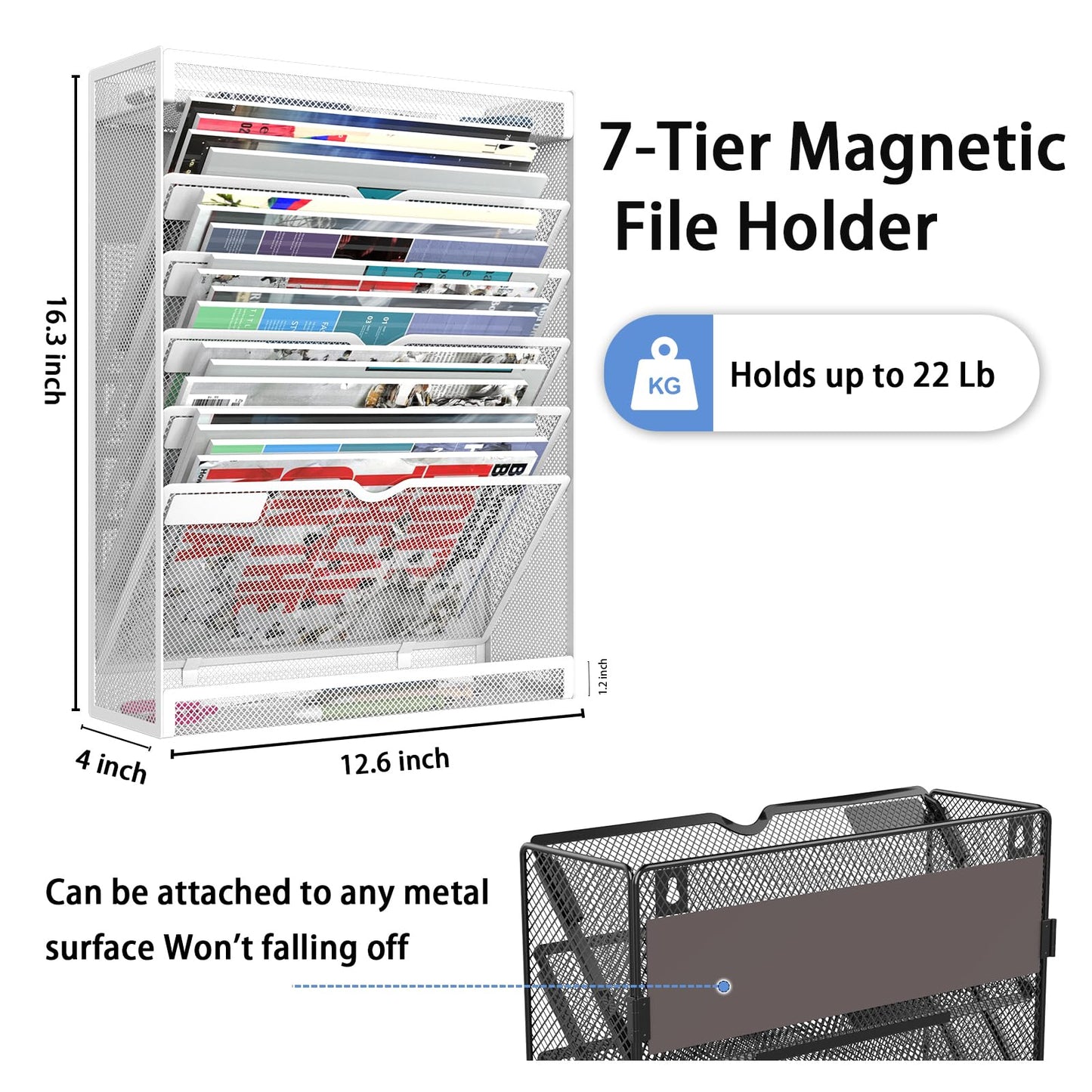 LQPAFZ 7 Tier Magnetic File Holder, No Drilling Wall File Organizer for File Cabinets Whiteboard