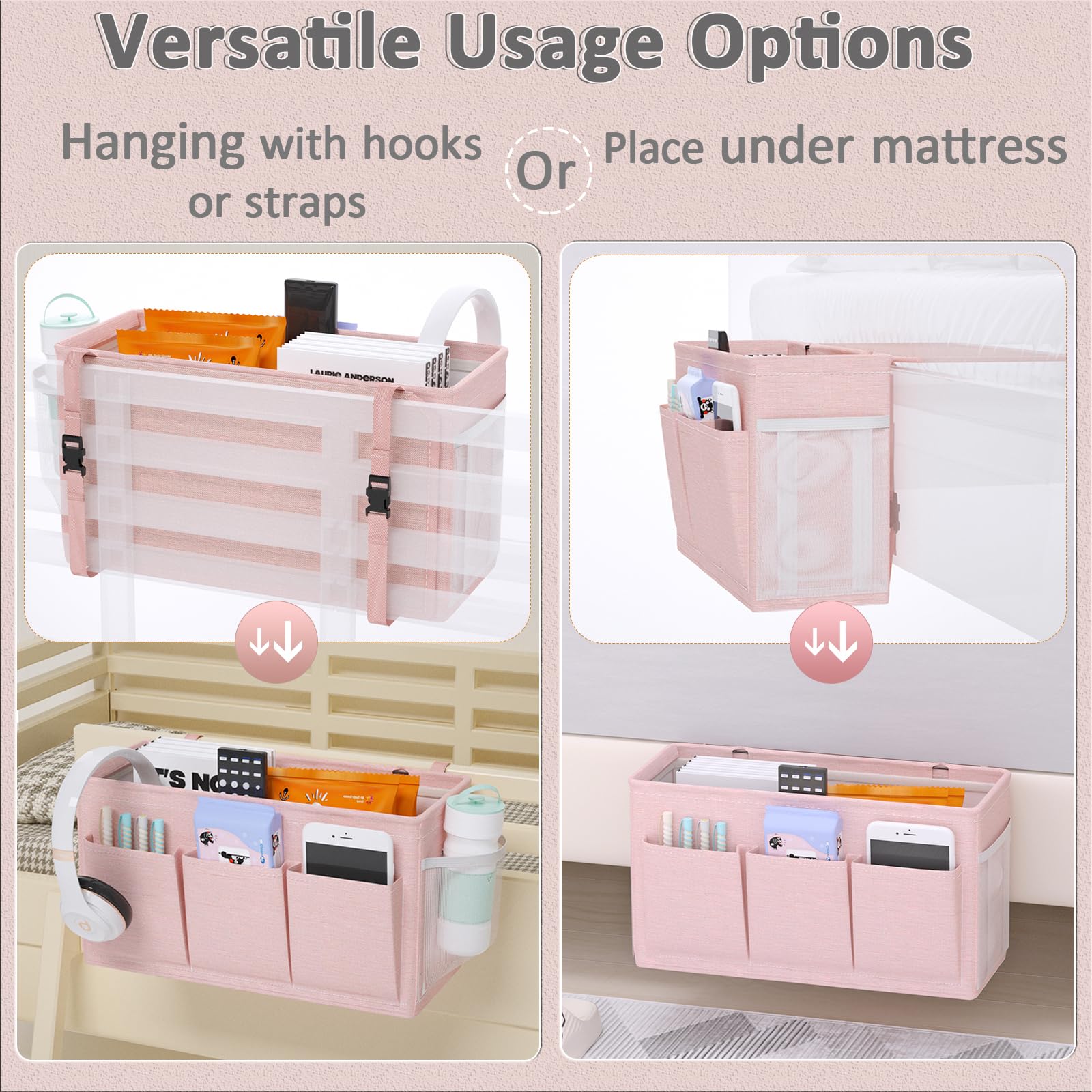 Bedside Caddy Storage Organizer for Bed Rails, Bed Caddy with 6 Pockets