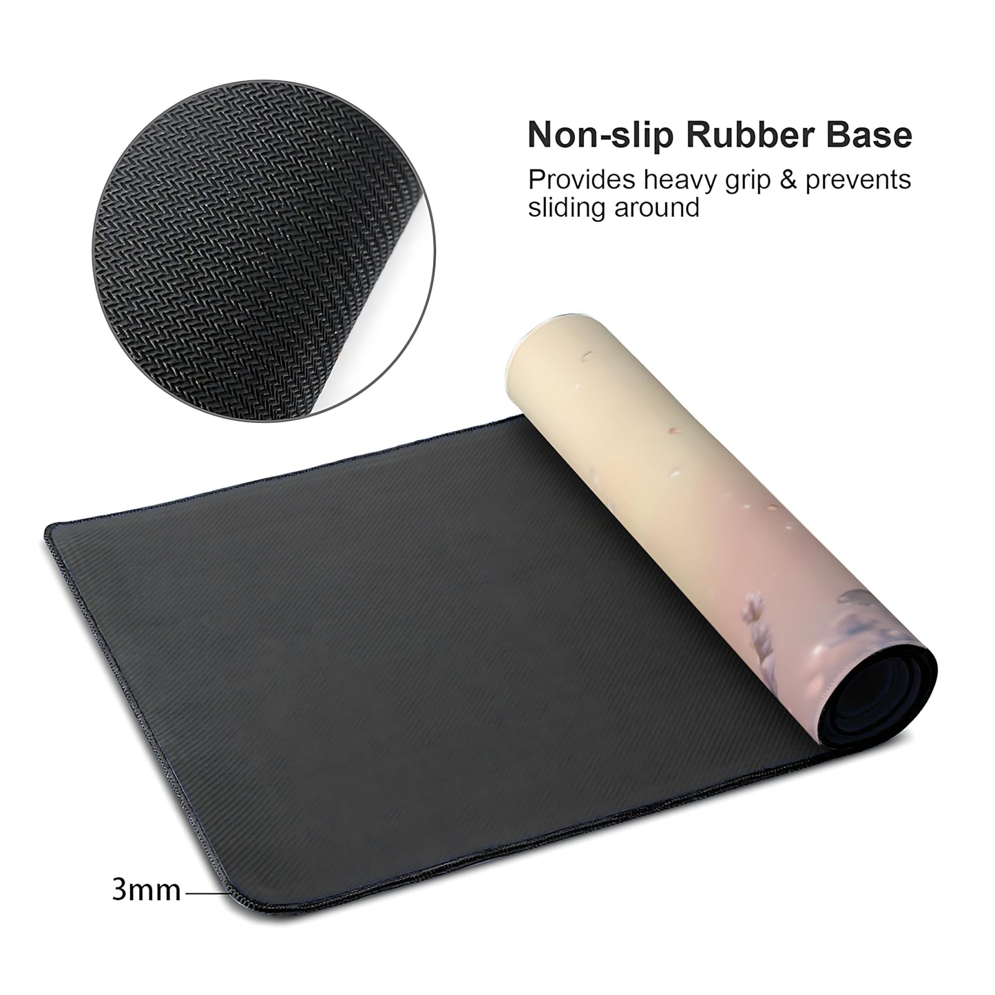 Cute Floral Aesthetic Wildflower Gaming Mouse Pad, Pink Macaron Desk Mat with Anti-Slip Base &