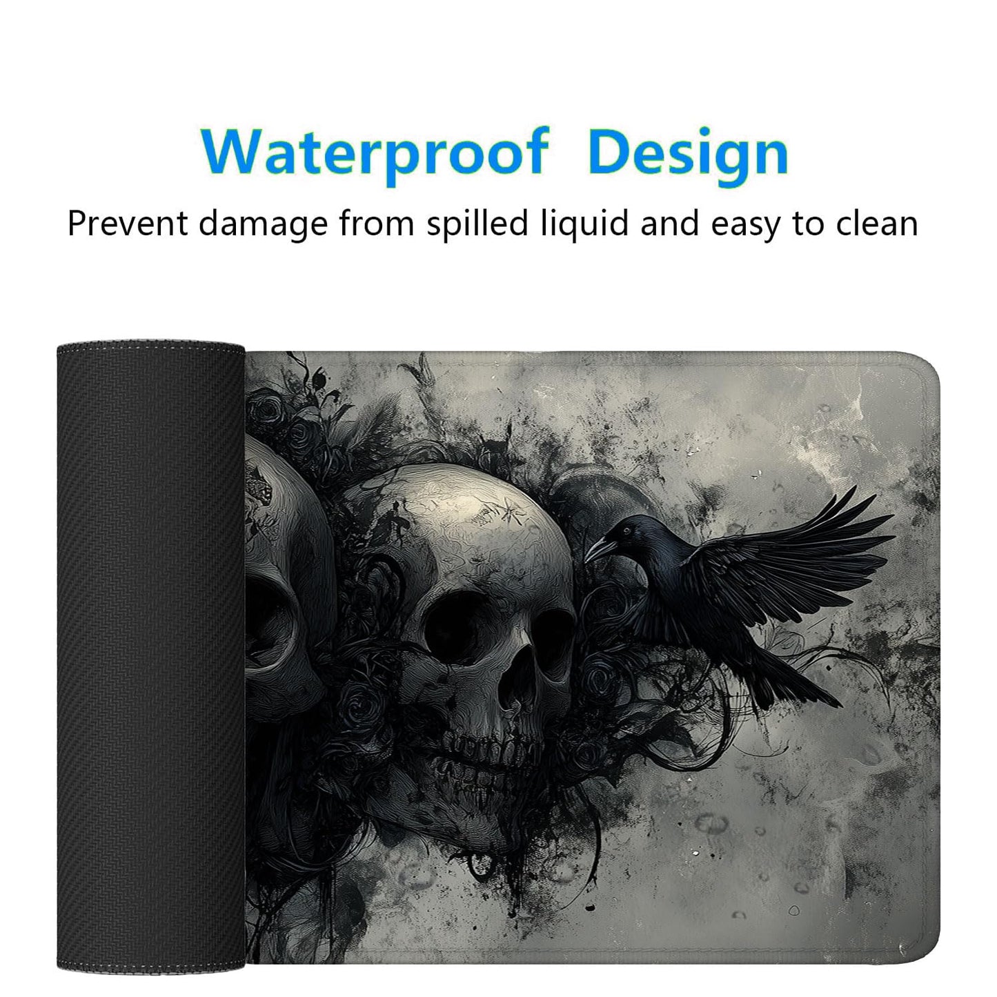 Ghost Skull Fog Desk Pad Mouse Pad Dark Skull Crow XL Mouse Pad Large Mousepad Extended Laptop