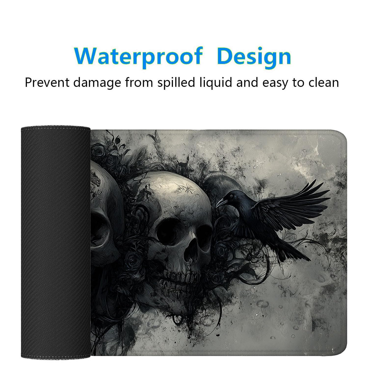 Ghost Skull Fog Desk Pad Mouse Pad Dark Skull Crow XL Mouse Pad Large Mousepad Extended Laptop