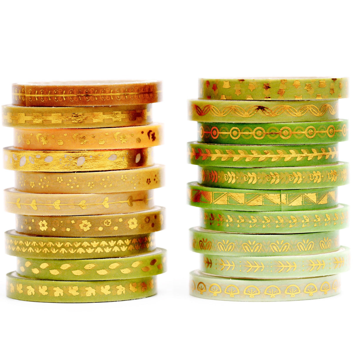 YUBX Skinny Gold Washi Tape Set Basic Foil Print Decorative Masking Tapes for Arts, DIY Crafts