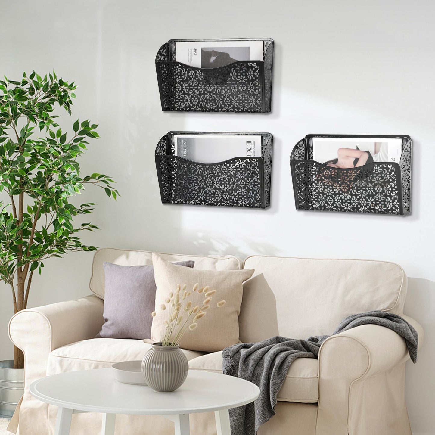 EasyPAG 3 Pack Hollow Design Wall-Mounted File Organizer - Heavy Duty Metal, Vertical Space Saving