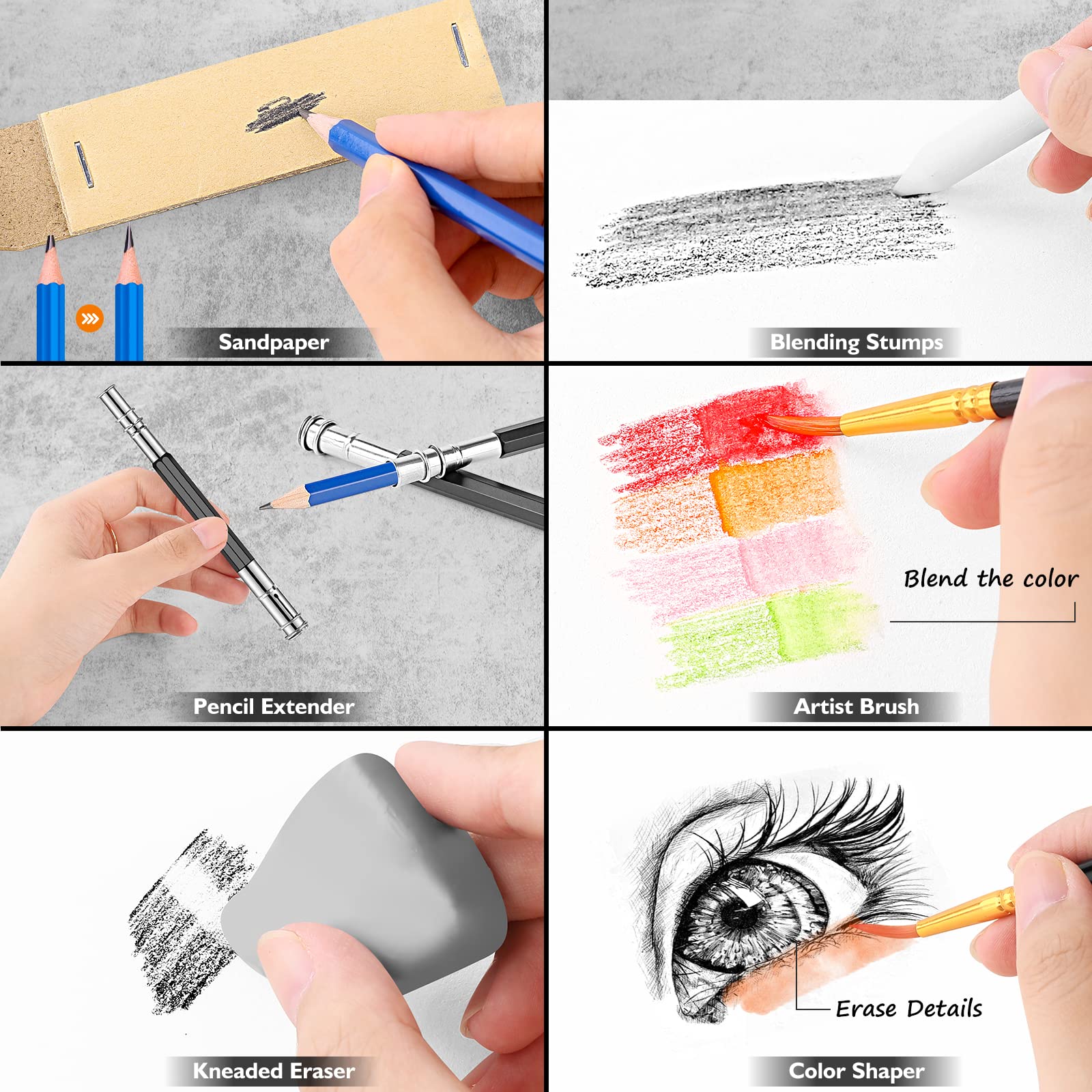 Caliart 176PCS Art Supplies Sketching Kit, 100 Sheets 3-Color Sketch Book