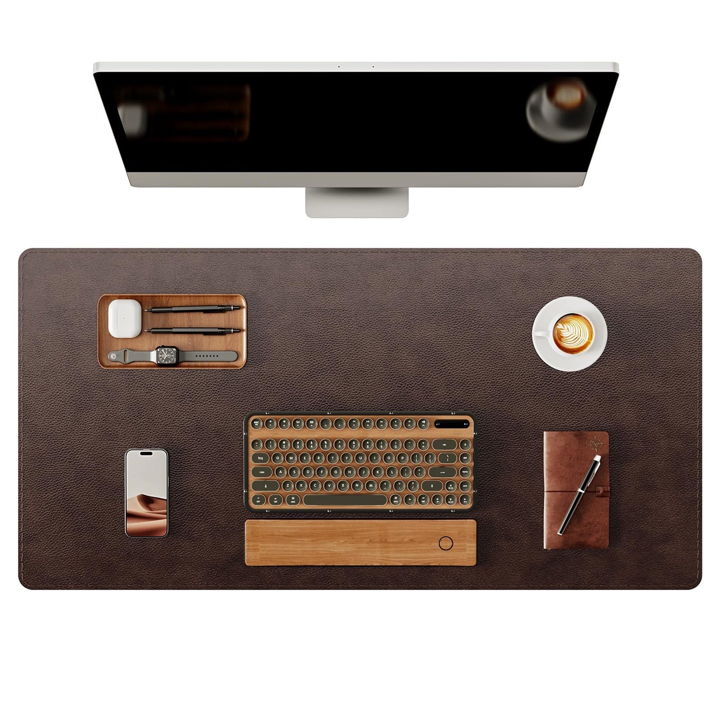 YSAGi Genuine Leather Desk Mat, 31.5"x15.8" Office Desk Pad, Thick Premium Table Pad with Stitched
