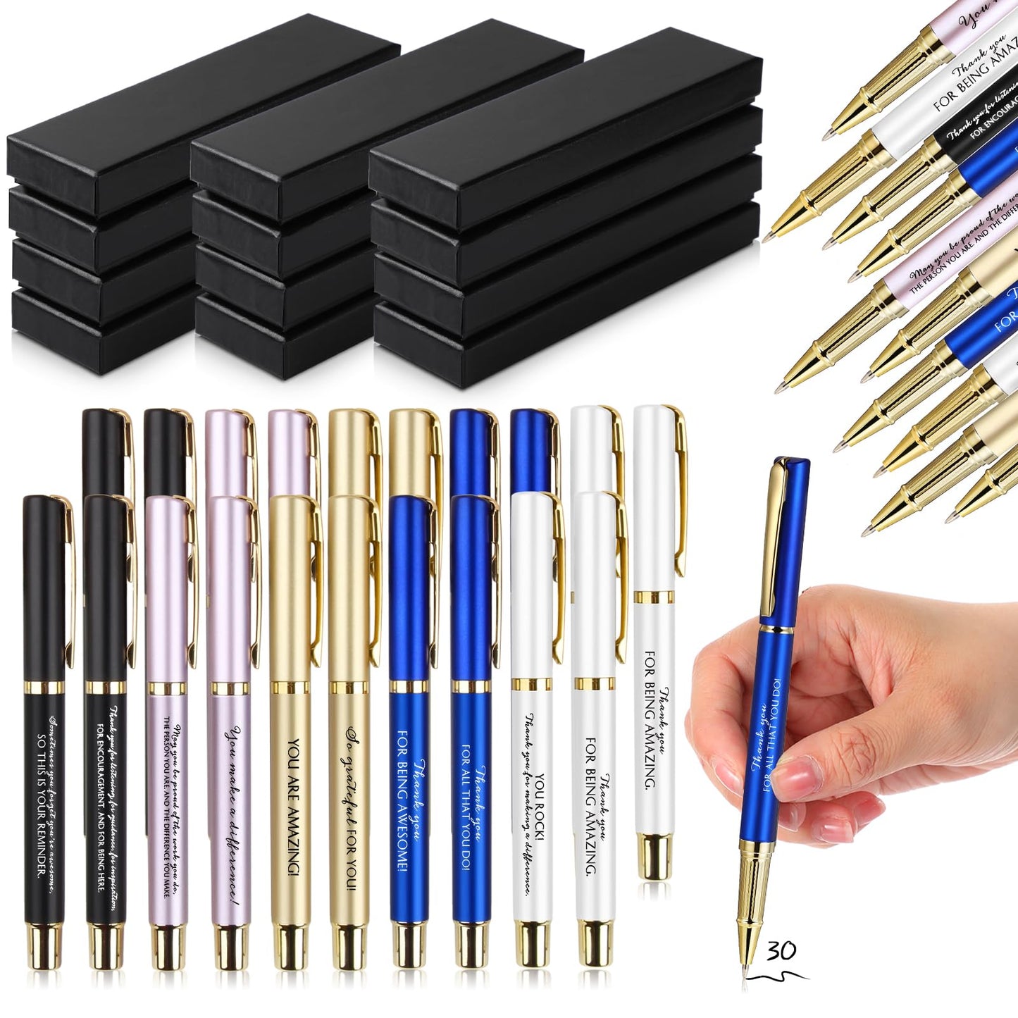 PerKoop 30 Sets Thank You Gift Inspirational Pen with Box, Multi‌, Mixed