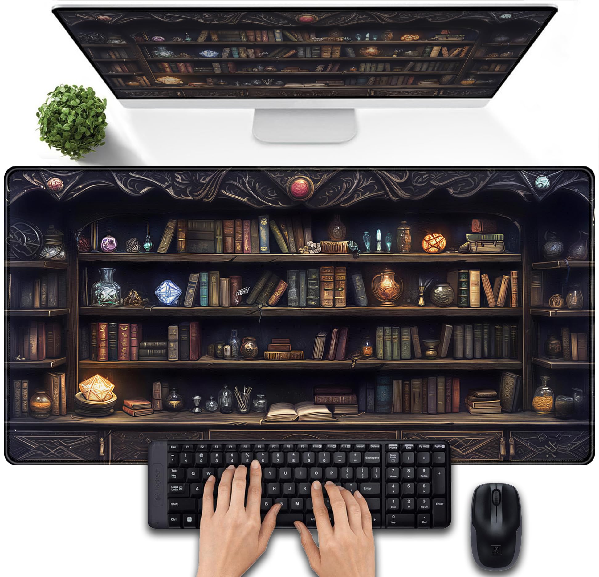 Gaming Desk Mat Large Mouse Pad, Magical Bookshelf Desk Pad Extended Mouse Mat XXL, Keyboard Pad