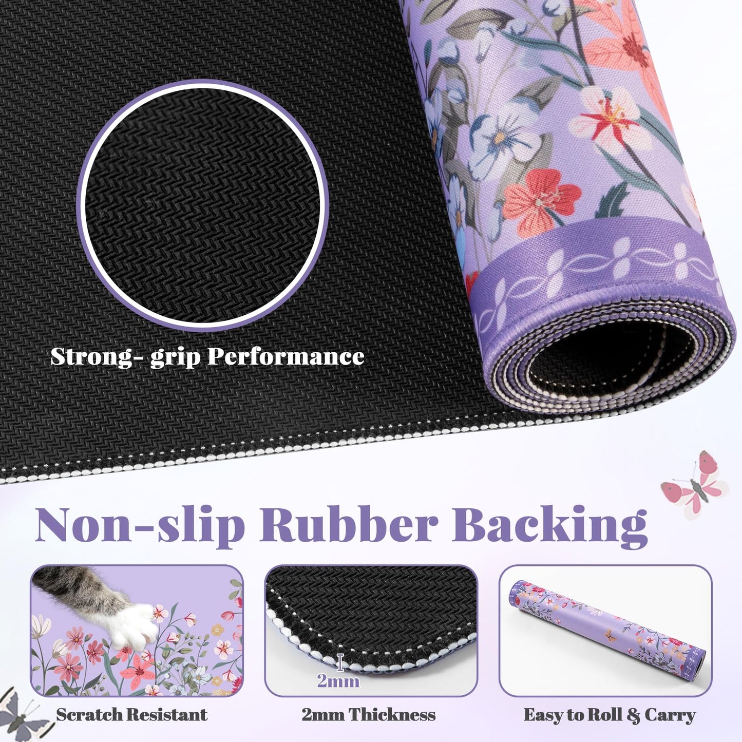 HAOCOO Aesthetic Purple Mouse Pad, Floral Desk Mat for Office Setup