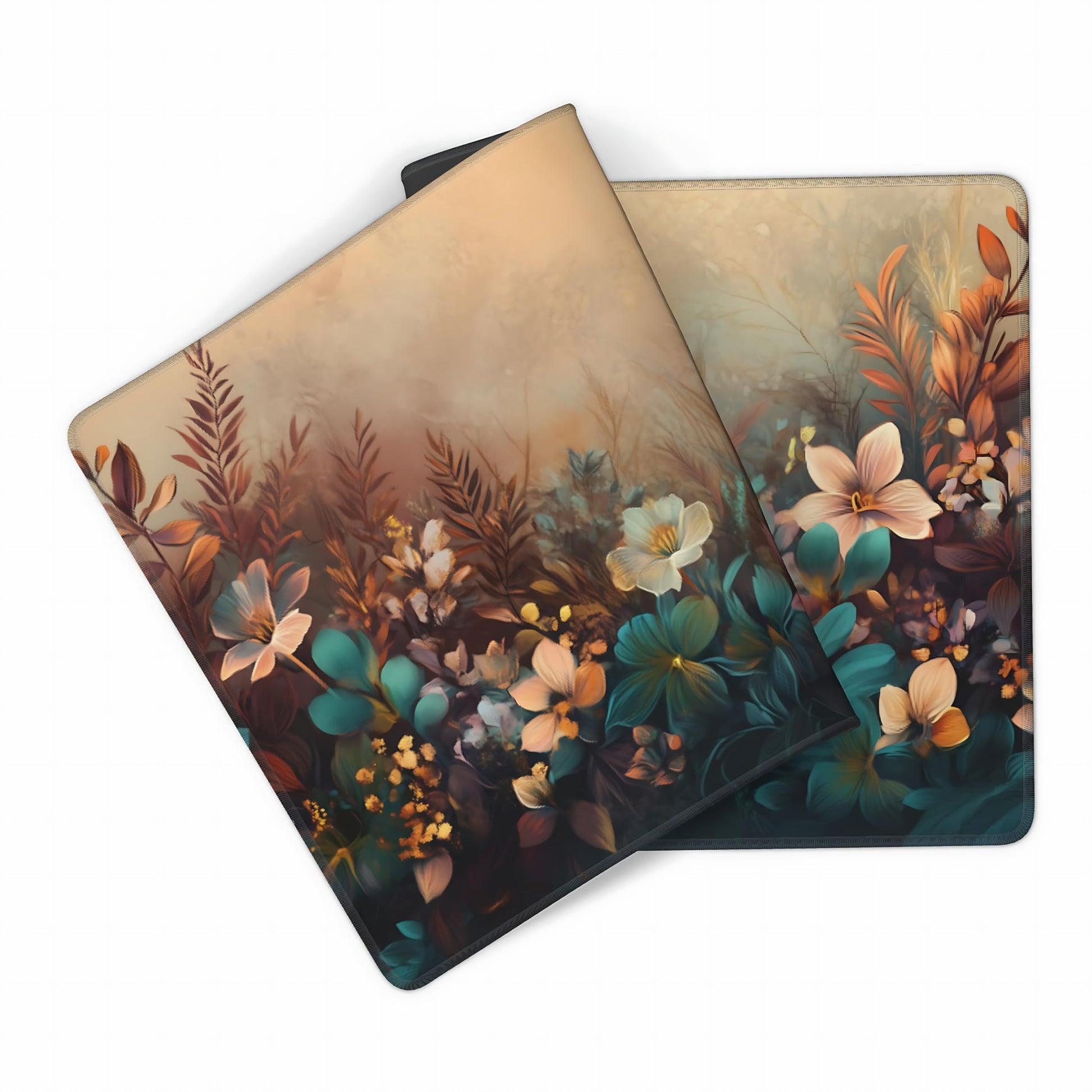 Floral Aesthetic Azalea Gaming Mouse Pad, Earth Tone Dreamy Desk Mat with Anti-Slip Base & Stitched