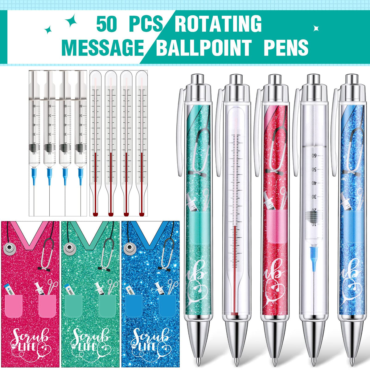 Jetec 50 Pcs Nurse Week Pens Ballpoint Bulk Cna Gift Appreciation Ink Funny Pens Set OT Month
