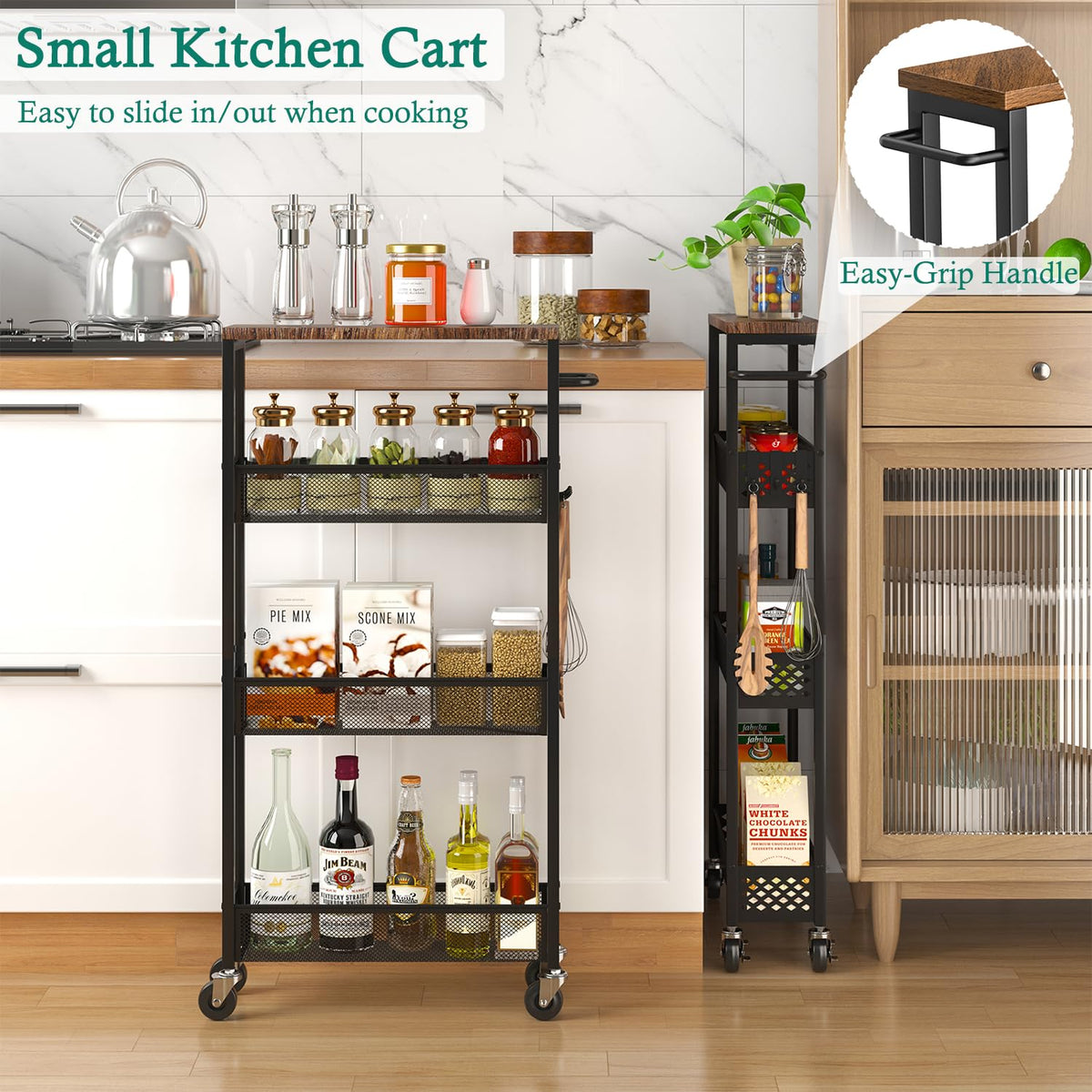 XYZLVSI Utility Slim Storage Cart on Wheels, 4 Tier Laundry Room Organizers