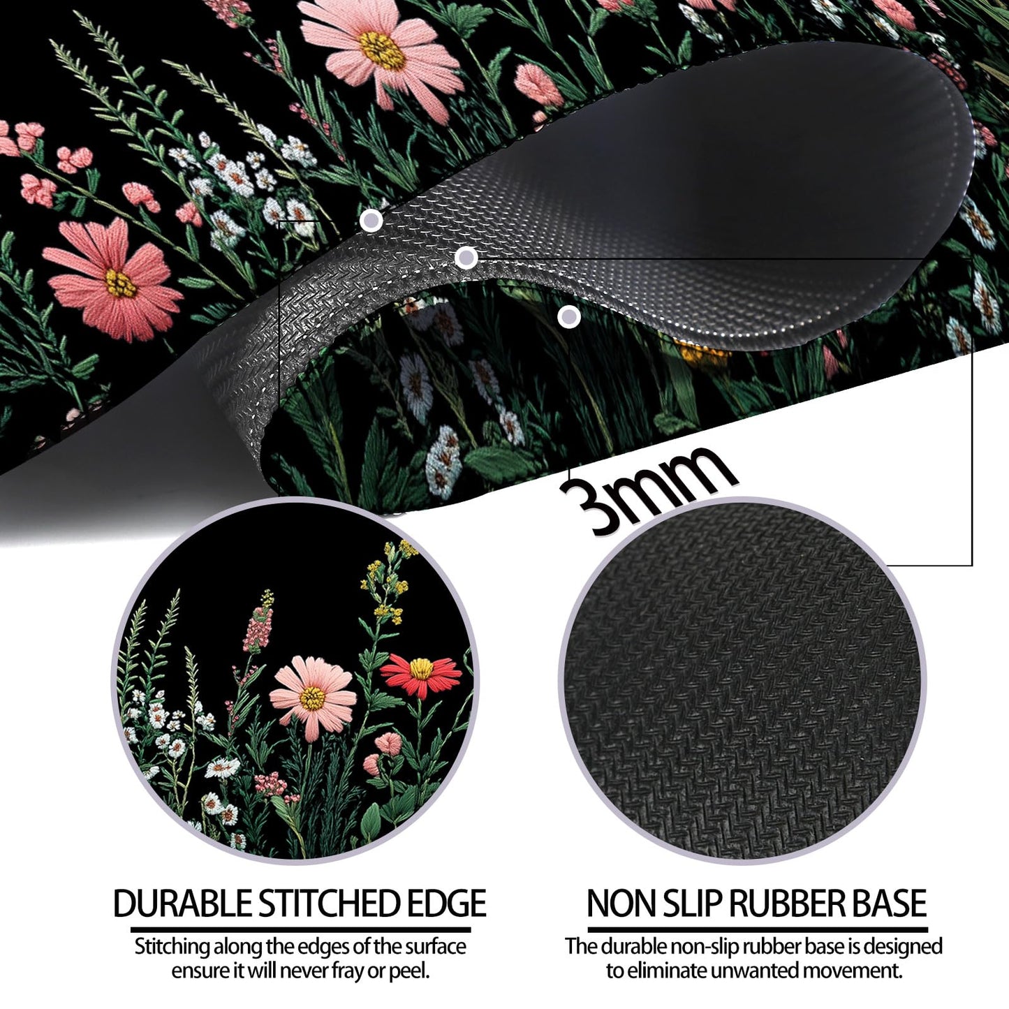 JIANG100 Blooming Wildflowers Gaming Desk Mat, Extended Flower Mouse Pad