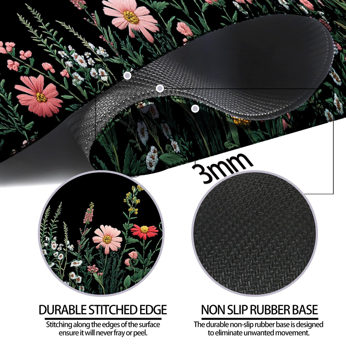 JIANG100 Blooming Wildflowers Gaming Desk Mat, Extended Flower Mouse Pad