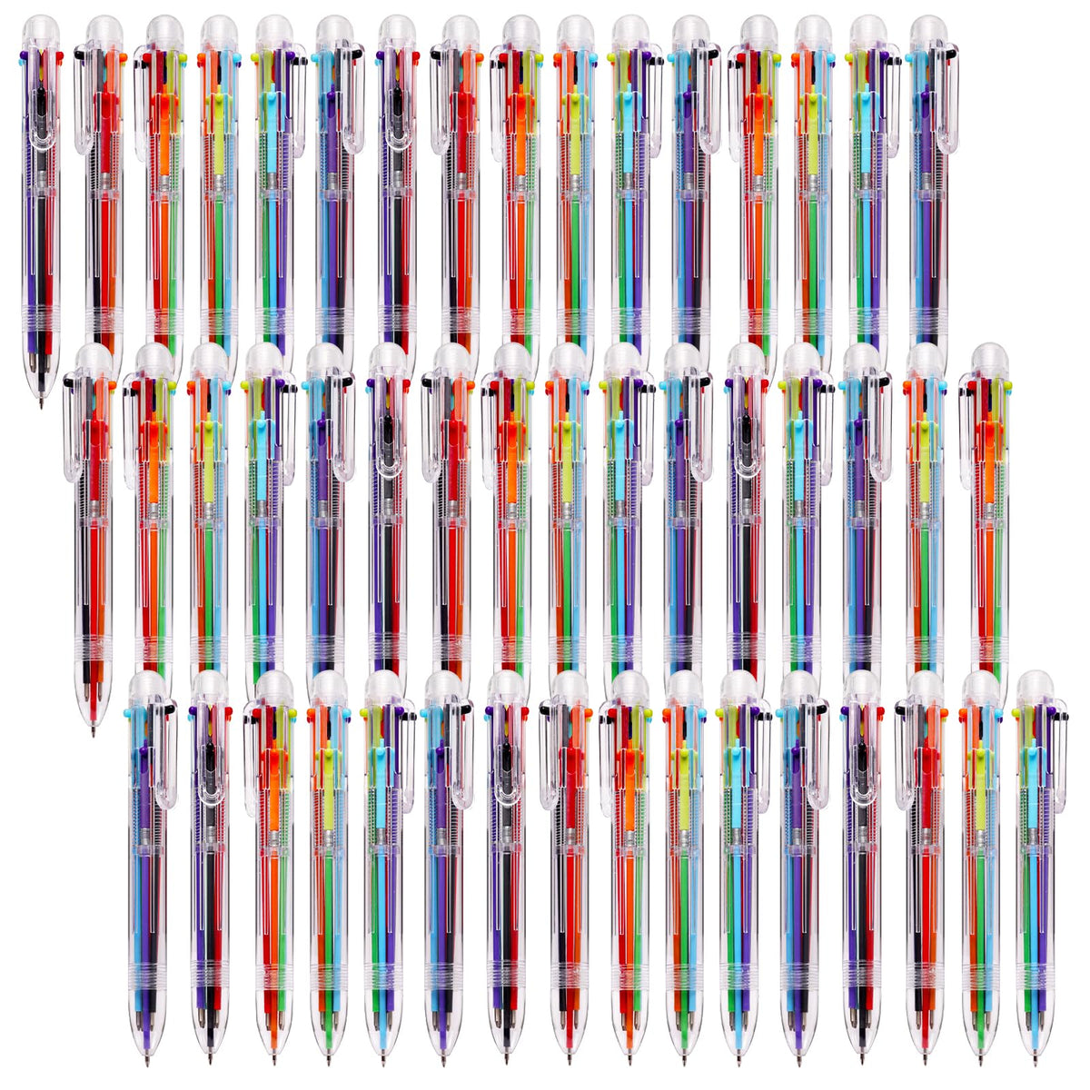 JPSOR 48 Pack Multicolor Ballpoint Pens 6 in 1 Transparent 0.5mm