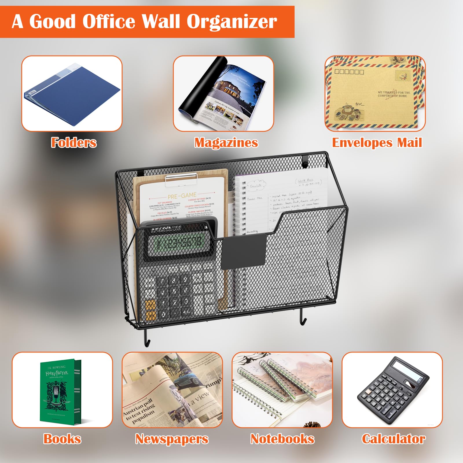 OYEAL Hanging Wall File Organizer, Mesh File Folder Holder for Home Offic