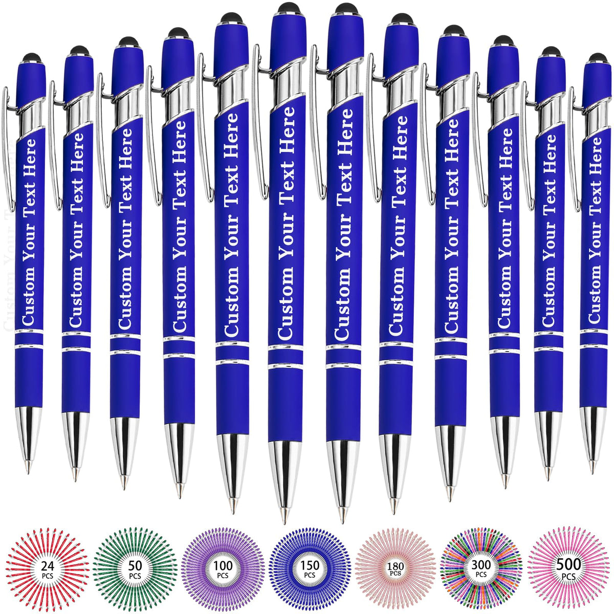 Hapelf Up to 500 Bulk Personalized Pens Custom Engraved Ballpoint Pen with Stylus Tip Retractable