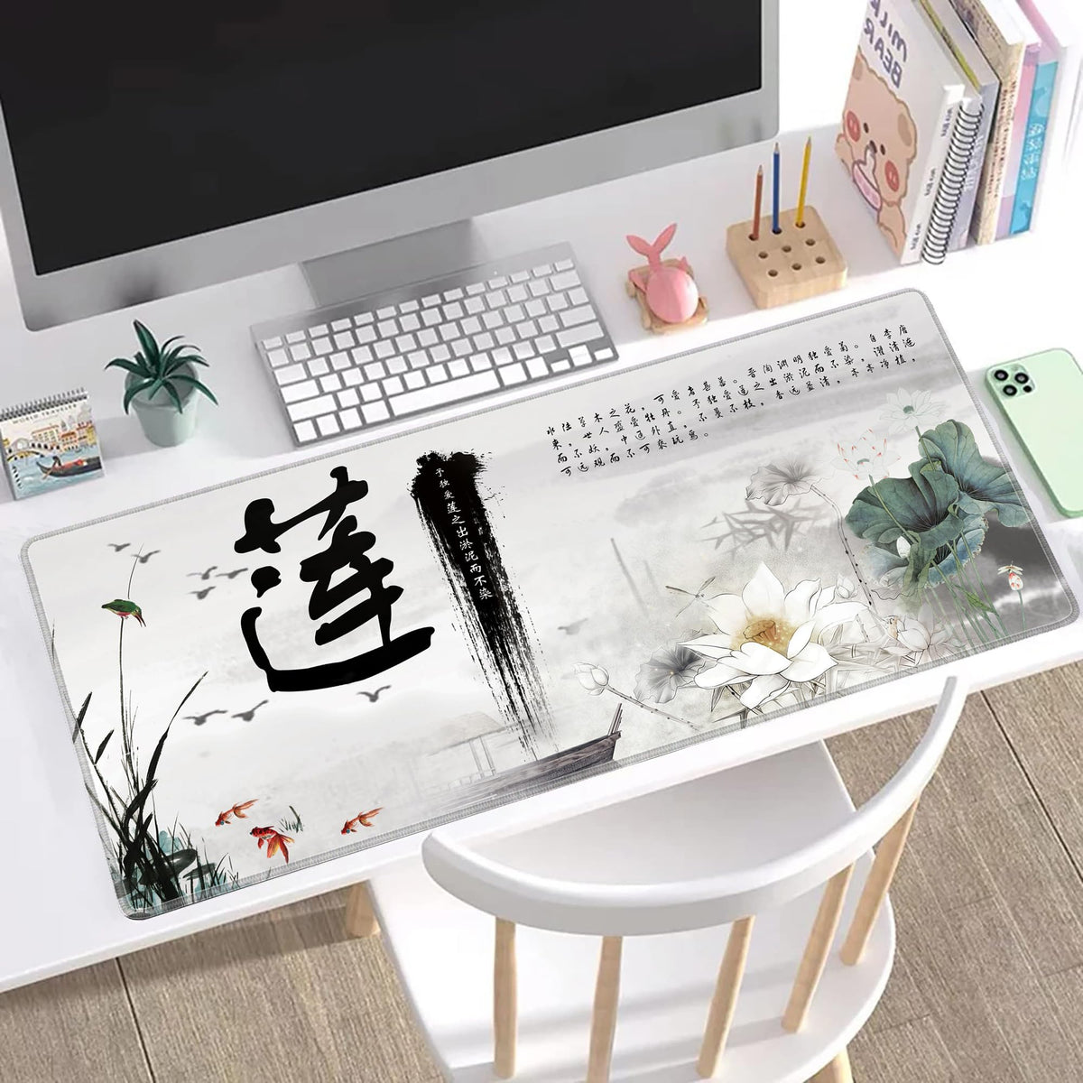 LL-COEUR XXL Landscape Gaming Mouse Pad Computer Keyboard Mat Office Desk Pad (Lotus 2, 35.4" x