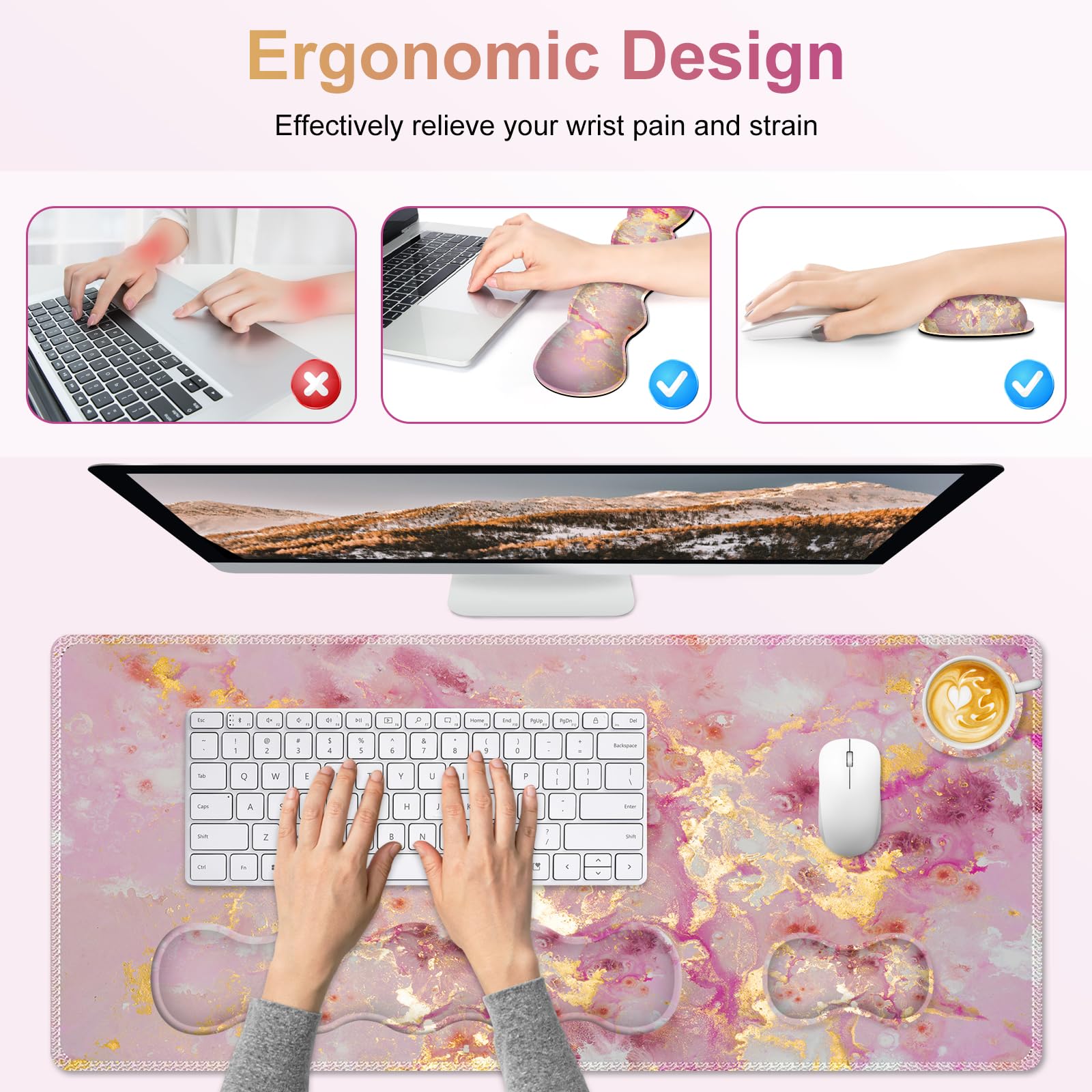 NXZGO Gaming Mouse Pad Keyboard Wrist Support, 4 in1 Mousepad Set with Wrist Keyboard Rest
