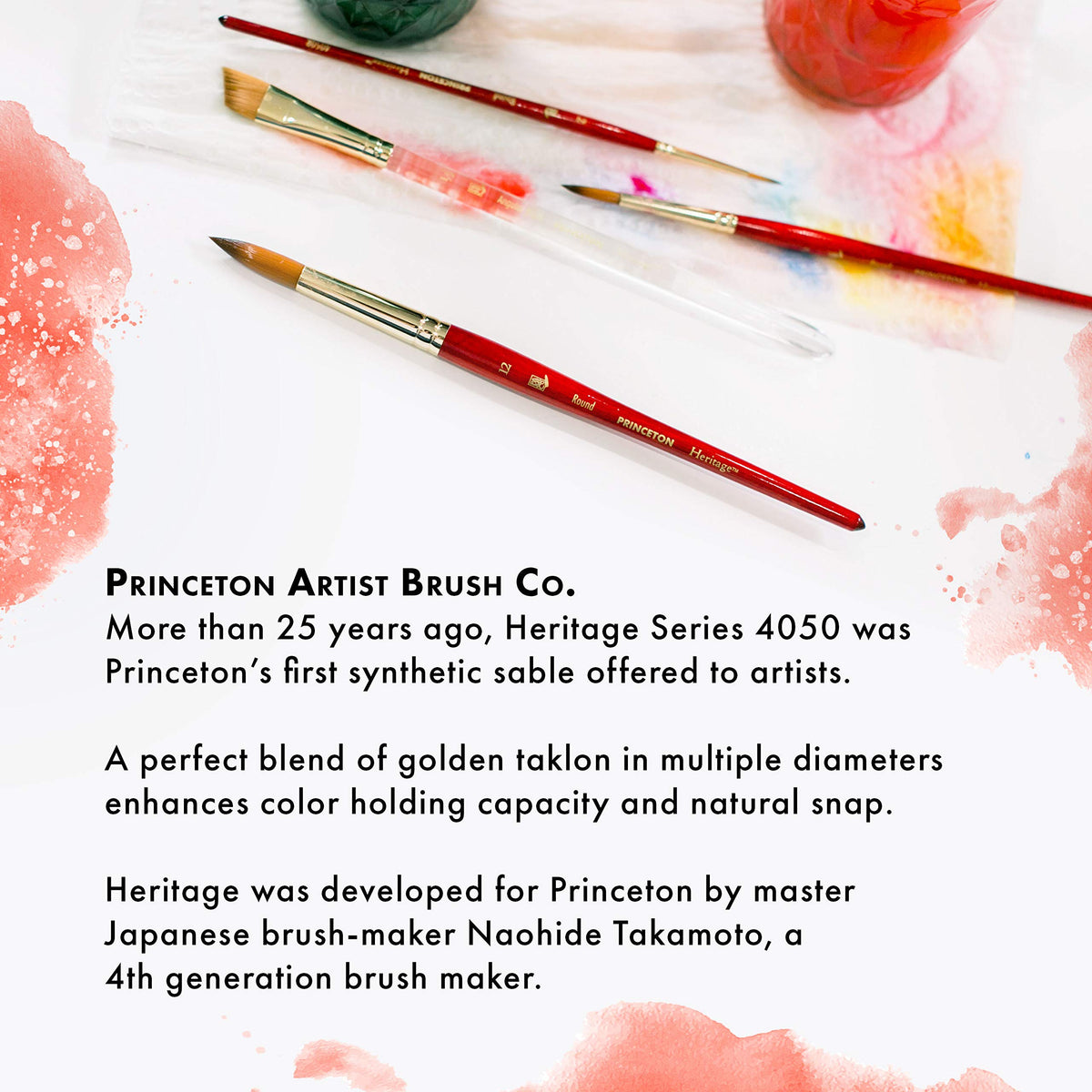 Princeton Heritage, Series 4050, Synthetic Sable Paint Brush for Watercolor, Set of 4