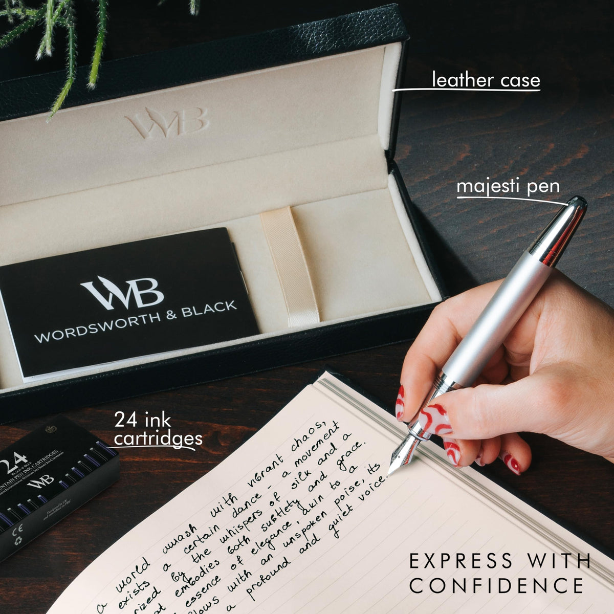 Wordsworth & Black Majesti Luxury Fountain Pen Set for Writing, Medium Nib