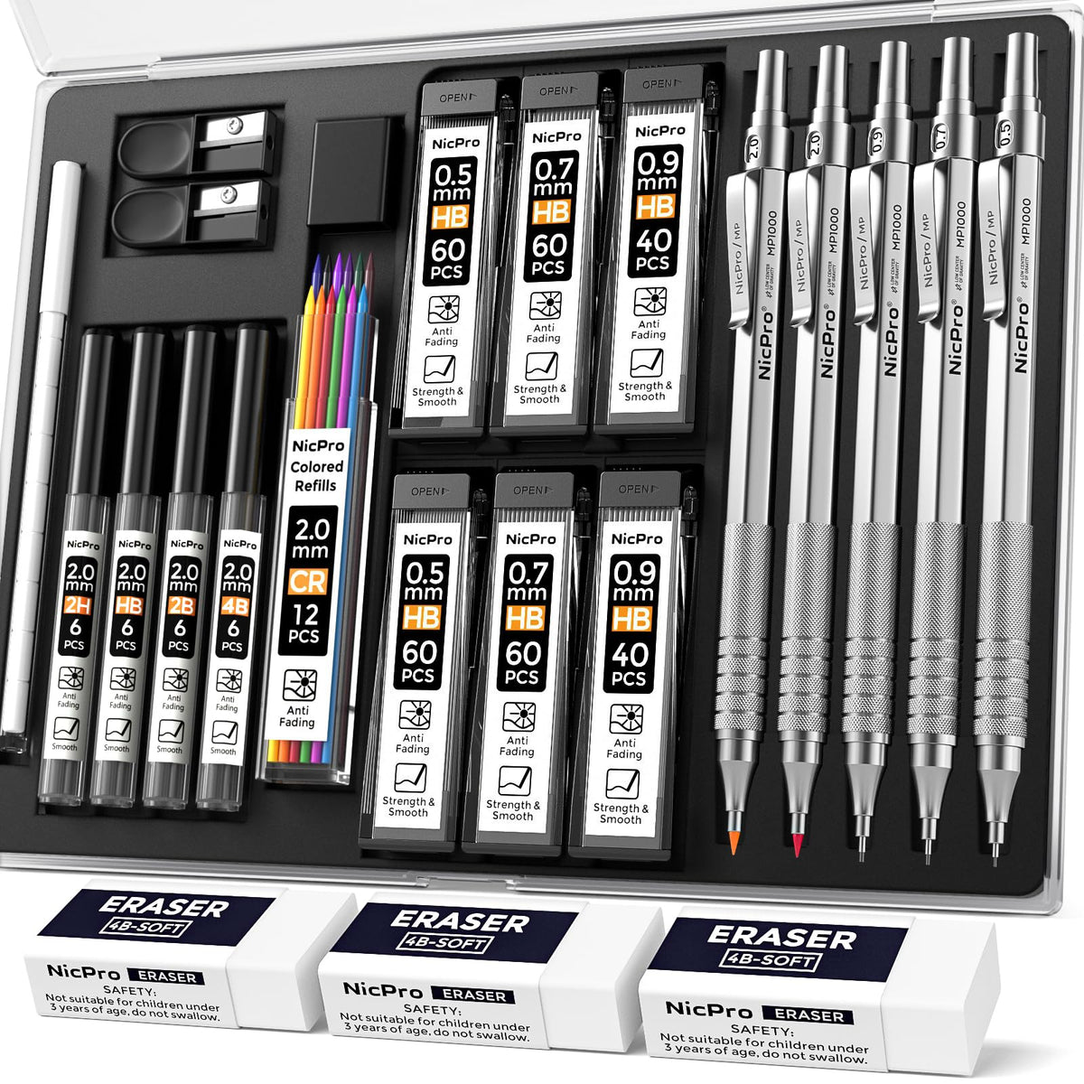 Nicpro 22PCS Metal Mechanical Pencil Set in Case for Drawing Writing