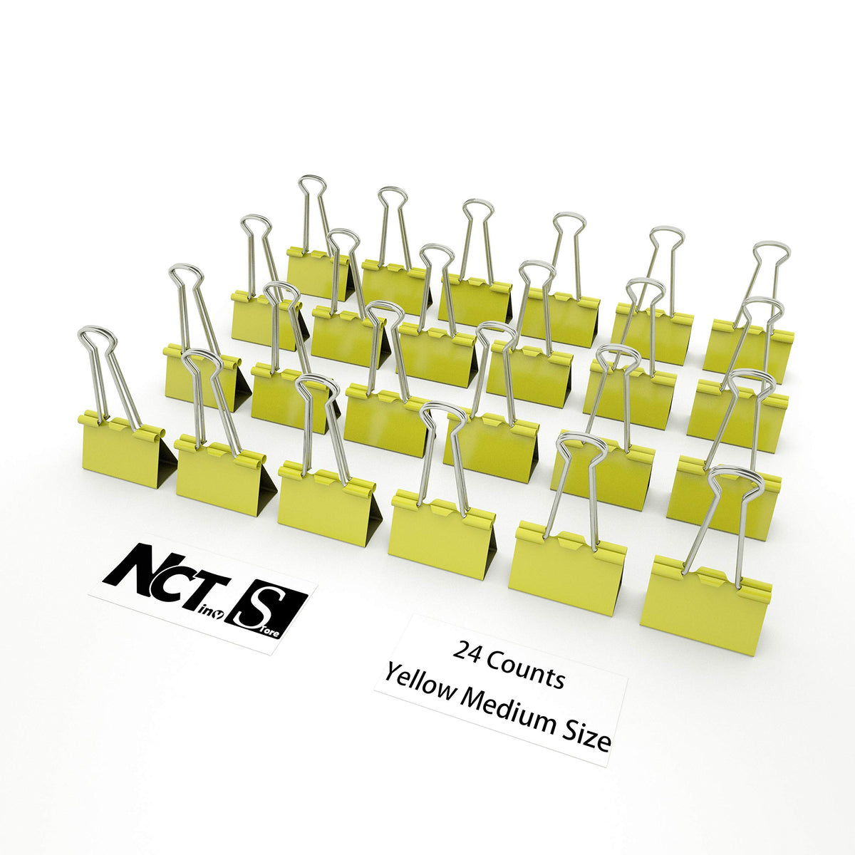 Nctinystore Binder Clips Medium Metal Clamp 1.25 inch / 32 mm (Yellow, 24-PCS)