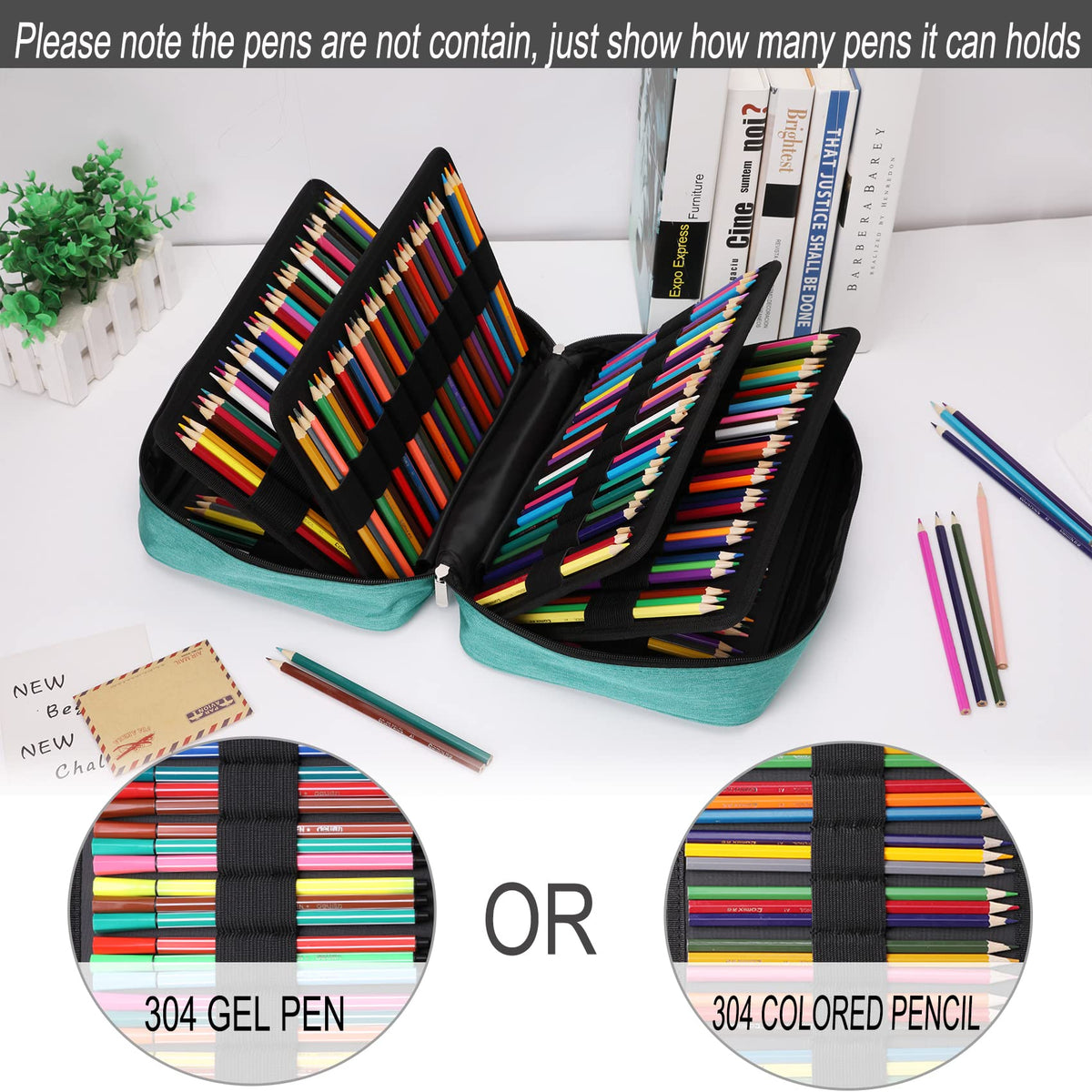 BOMKEE Large Capacity Pencil Case for Adults, 304 Slots Pen Case Pencil Case Multi Compartments