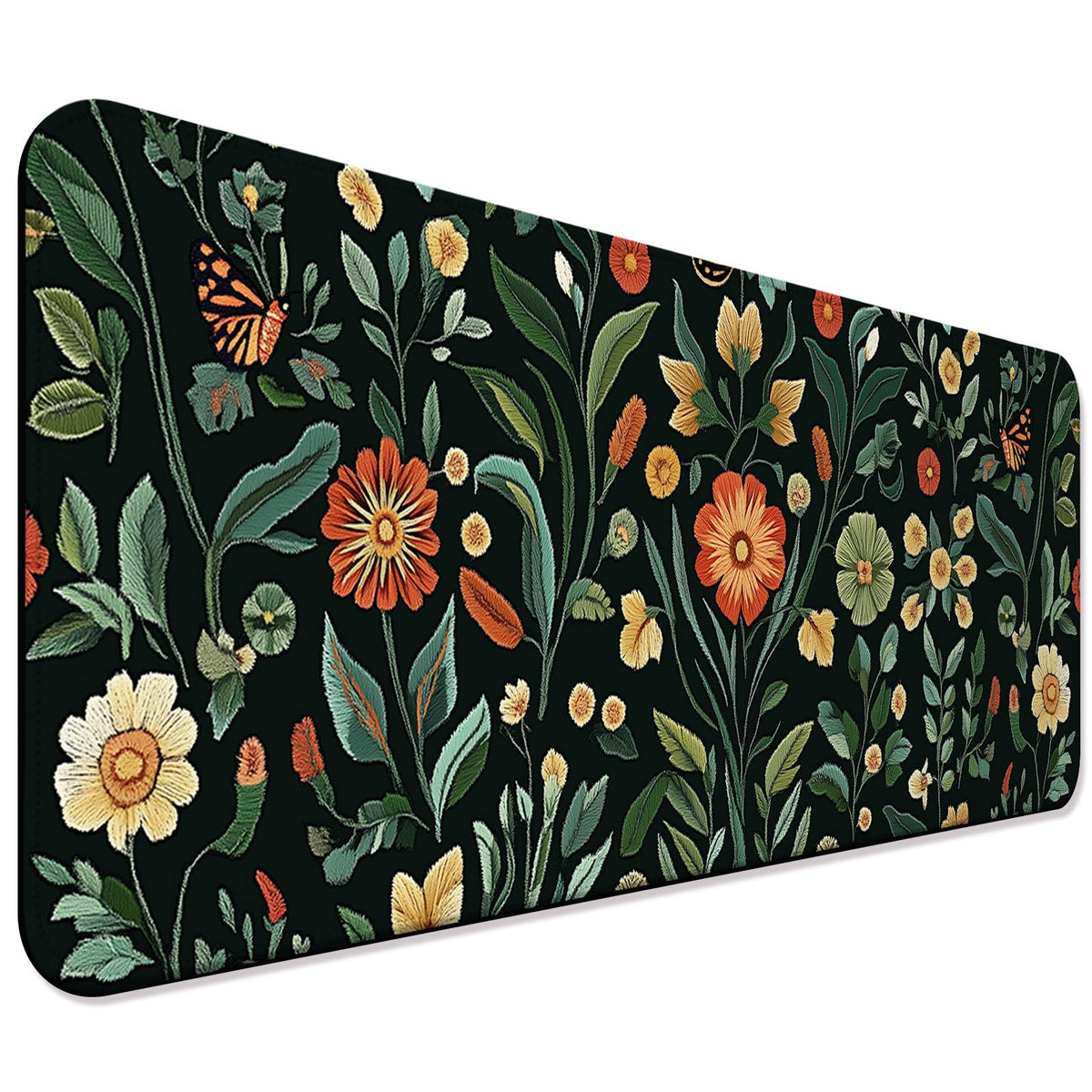 Floral Gaming Desk Mat, Computer Keyboard Large Extended Long Flower Plants Mouse Pad for Office