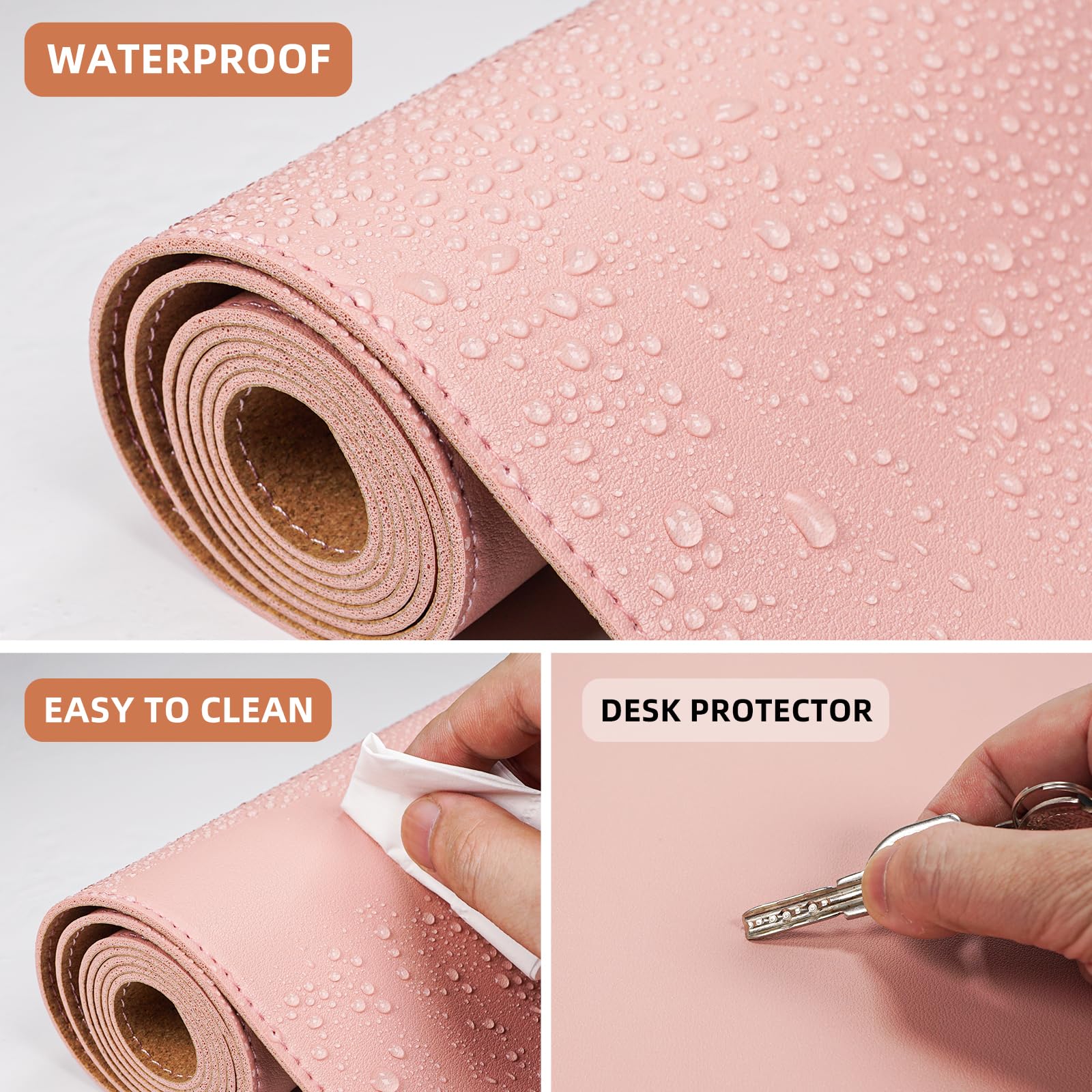 AFIING Large Desk Mat 47.2" x 17.5", Leather Desk Pad Protector with Natural Cork & PU Leather