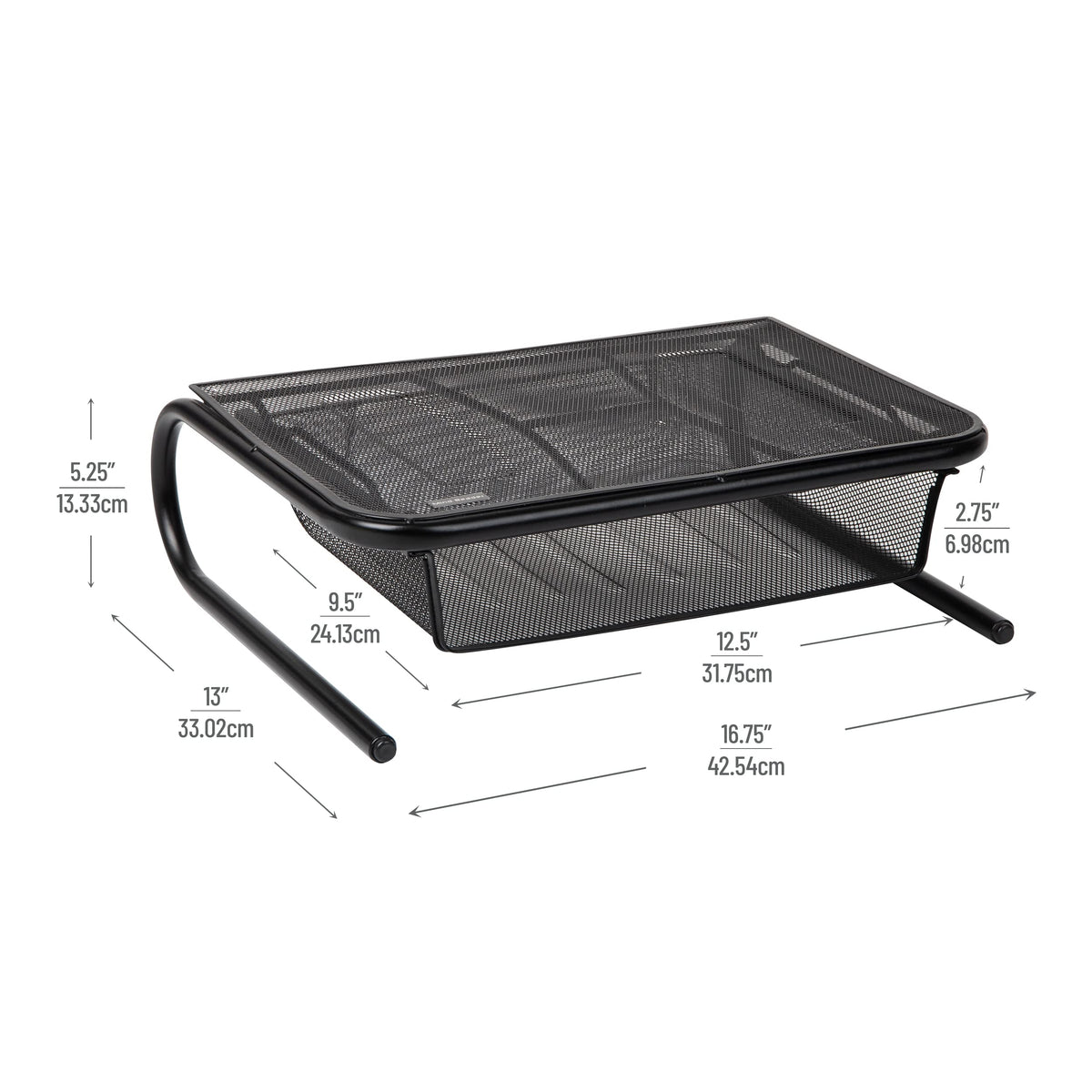 Mind Reader Monitor Stand, Ventilated Laptop Riser, Desktop Organizer, Paper Tray, Metal Mesh