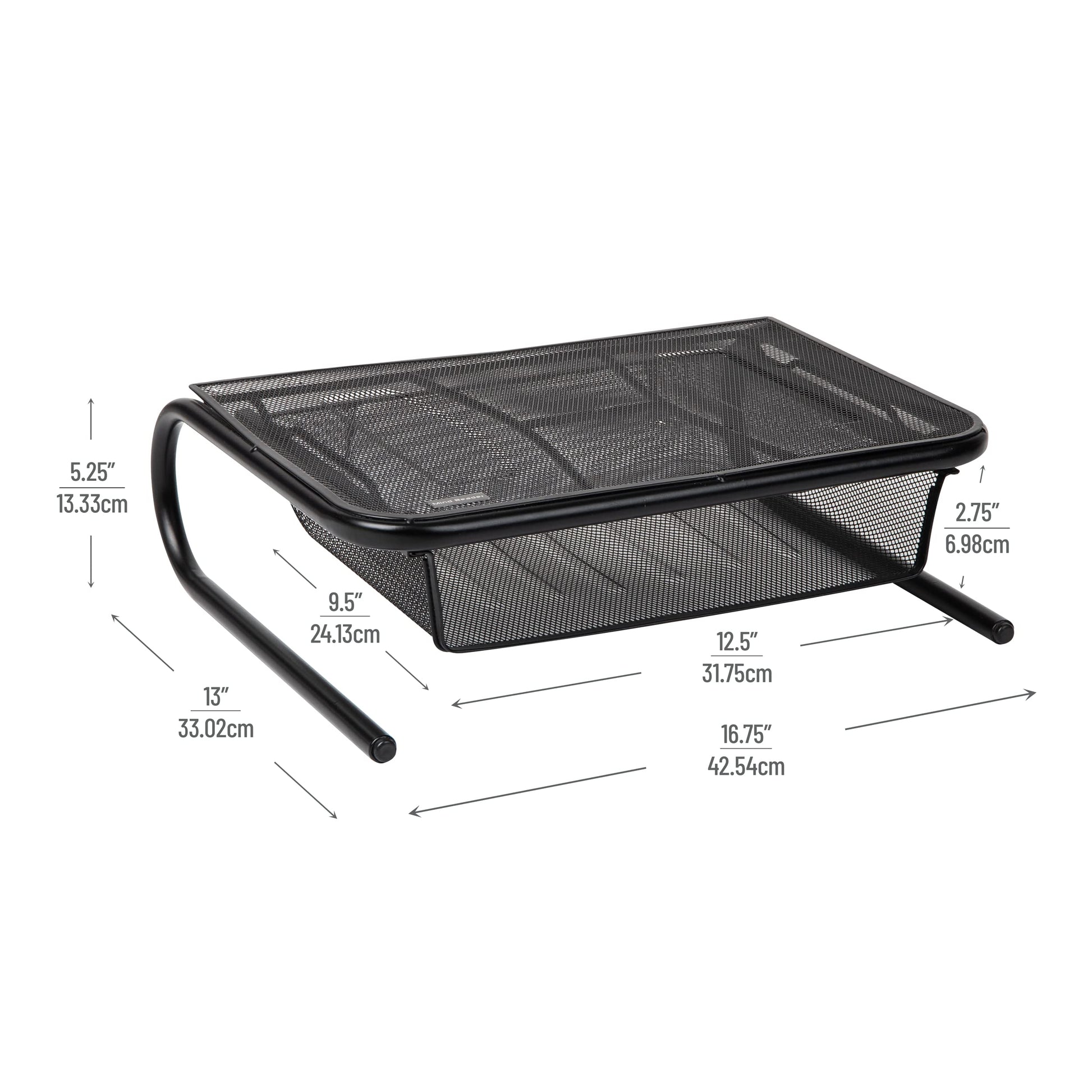 Mind Reader Monitor Stand, Ventilated Laptop Riser, Desktop Organizer, Paper Tray, Metal Mesh