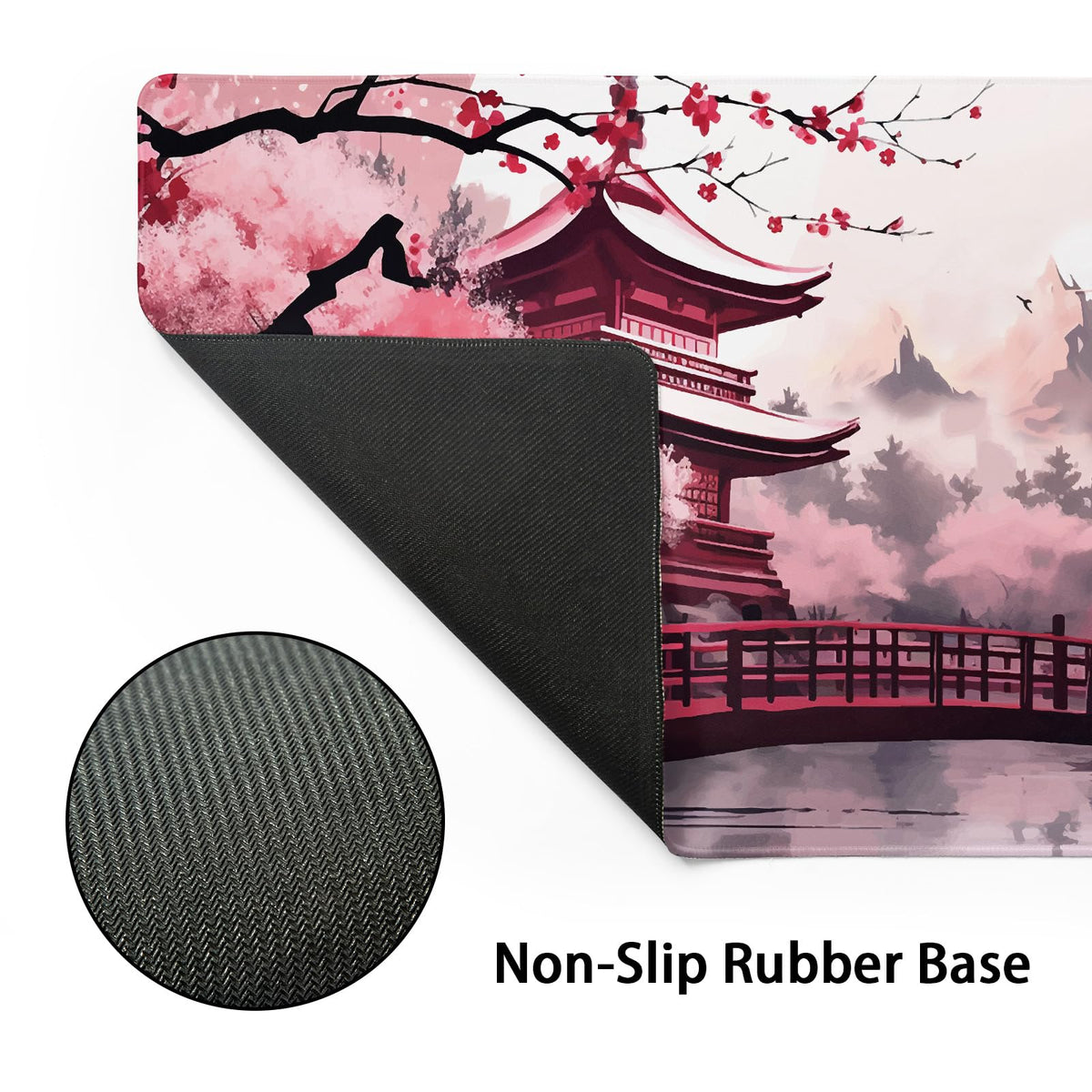 Pink Japanese Cherry Blossom Large Mouse Pad XL Sakura Forest Tree Sun Tower Mountain Extended