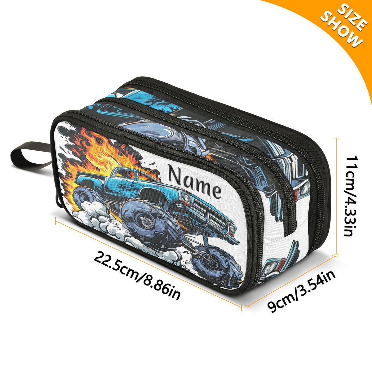 BOENLE Custom Truck Flame Pencil Case Box Boys Girls Personalized Name Large Pencil Pouch