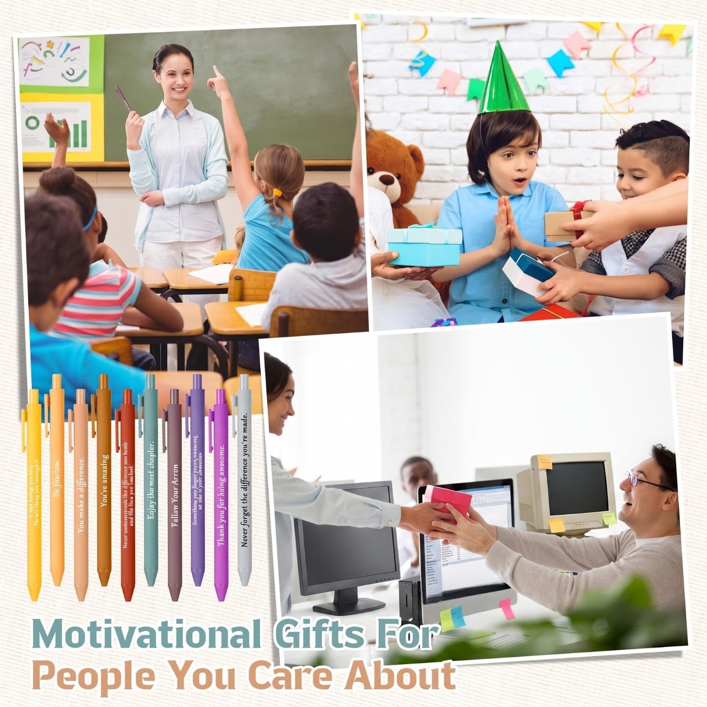 Teling 100 Pcs Inspirational Pens Bulk, Morandi Colors, Classic Style