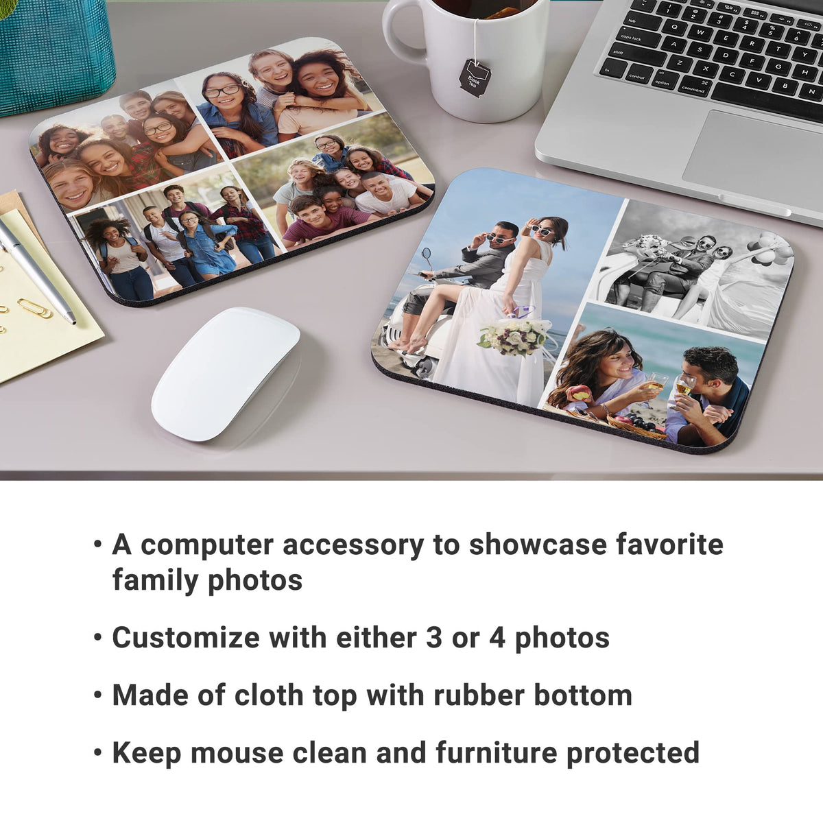 Let's Make Memories Personalized Picture Perfect Photo Tile Mouse Pad-Computer Accessory- 4 Photos