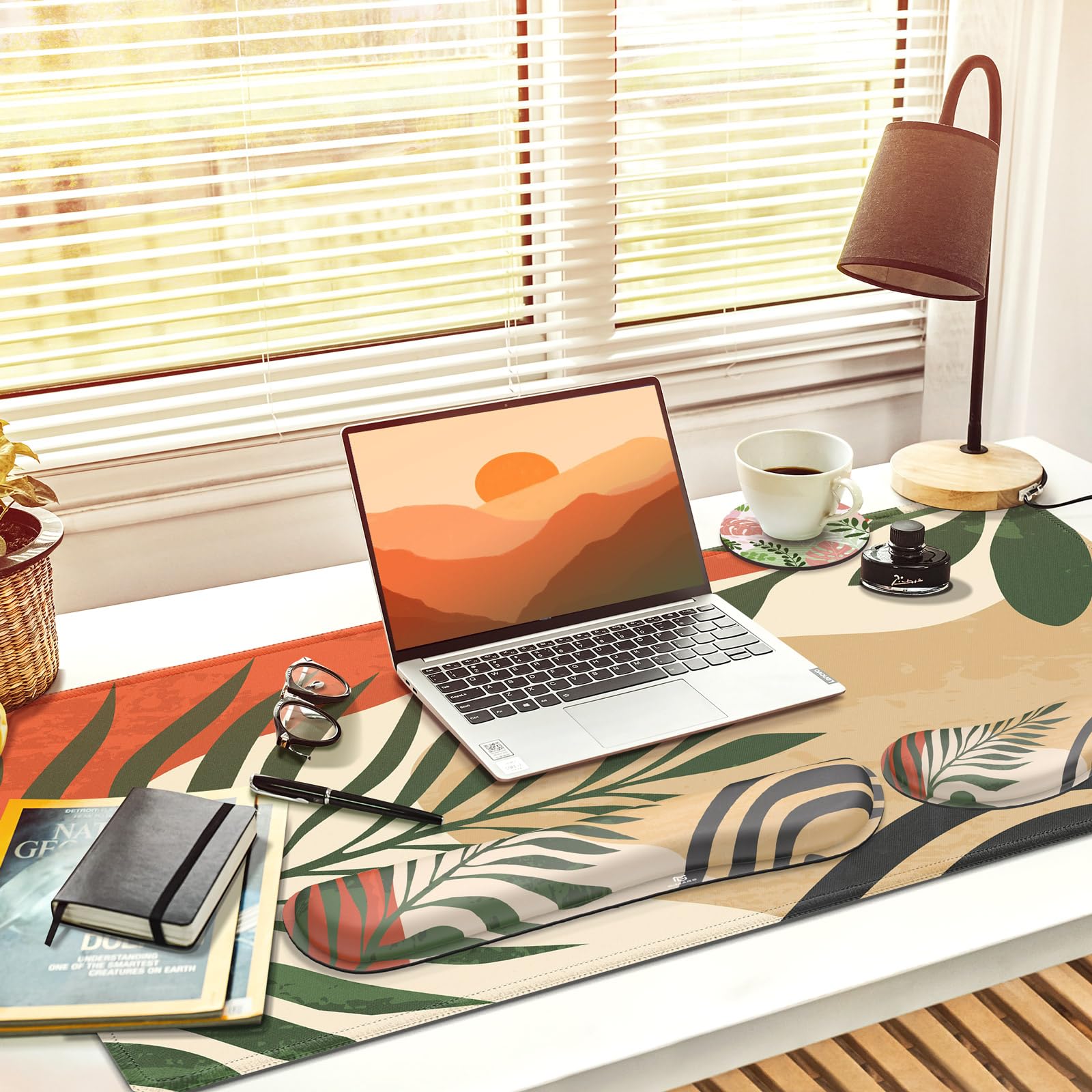 Gimars 4 in 1 Mouse Pad and Keyboard Wrist Rest Set, Large Mouse Pad with Memory Foam Wrist Support