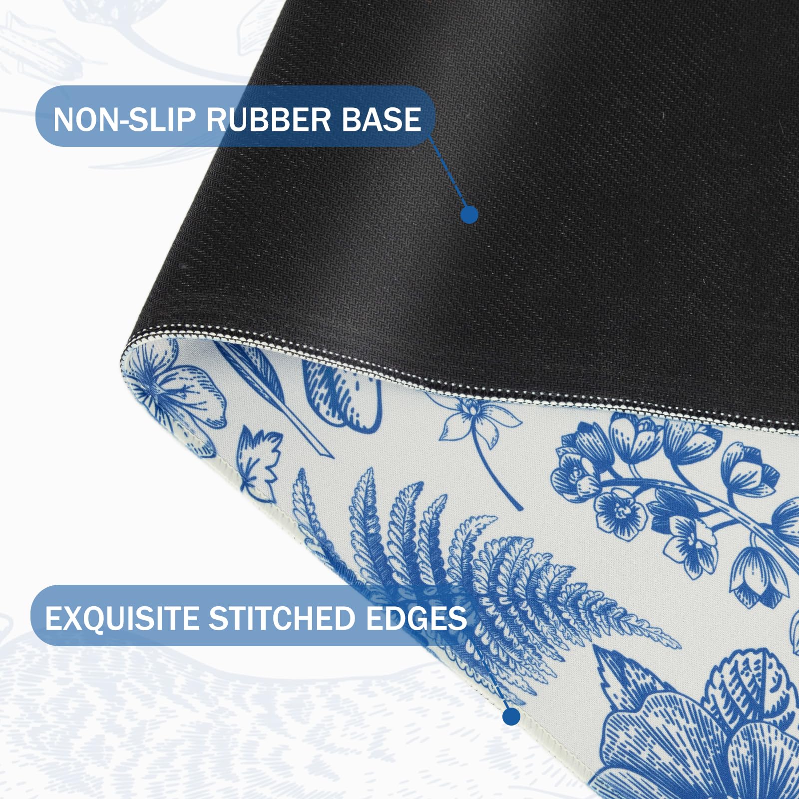 L-SPOUTTO Blue Floral Desk Mat for Keyboard and Mouse,XXL Gaming Mouse Pad