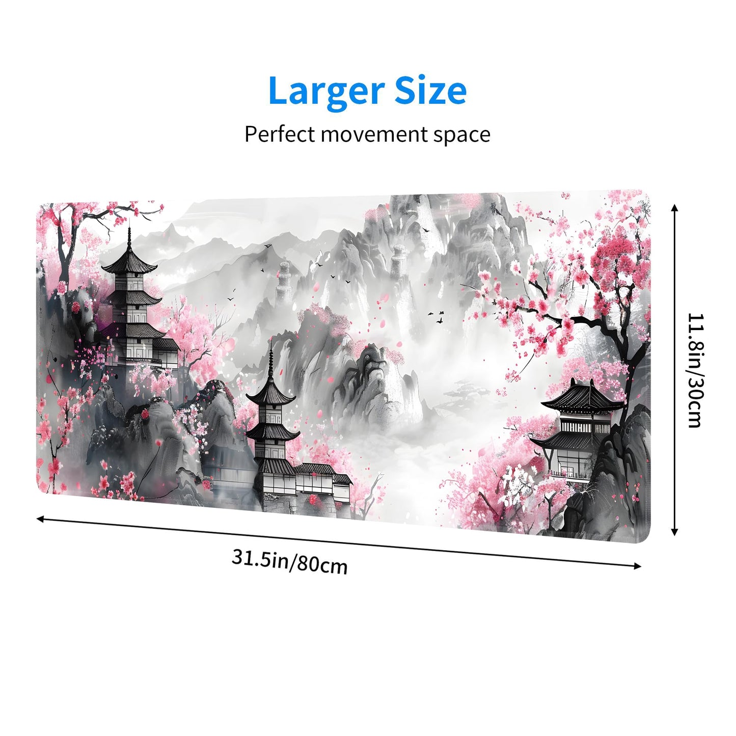 Japanese Cherry Blossom Large Mouse Pad,Gaming Keyboard Desk Pad,Extended Mouse Mat Non-Slip Rubber