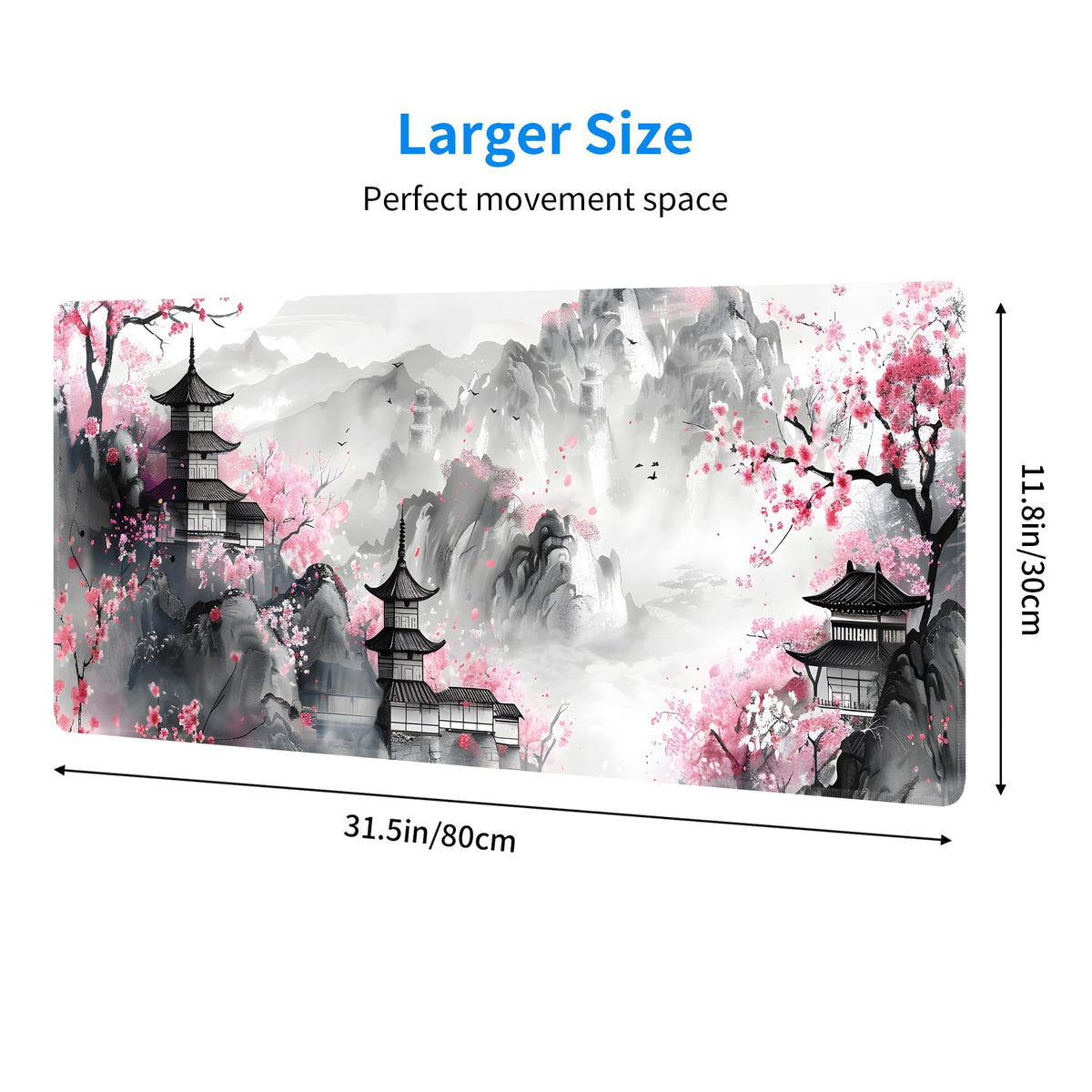 Japanese Cherry Blossom Large Mouse Pad,Gaming Keyboard Desk Pad,Extended Mouse Mat Non-Slip Rubber