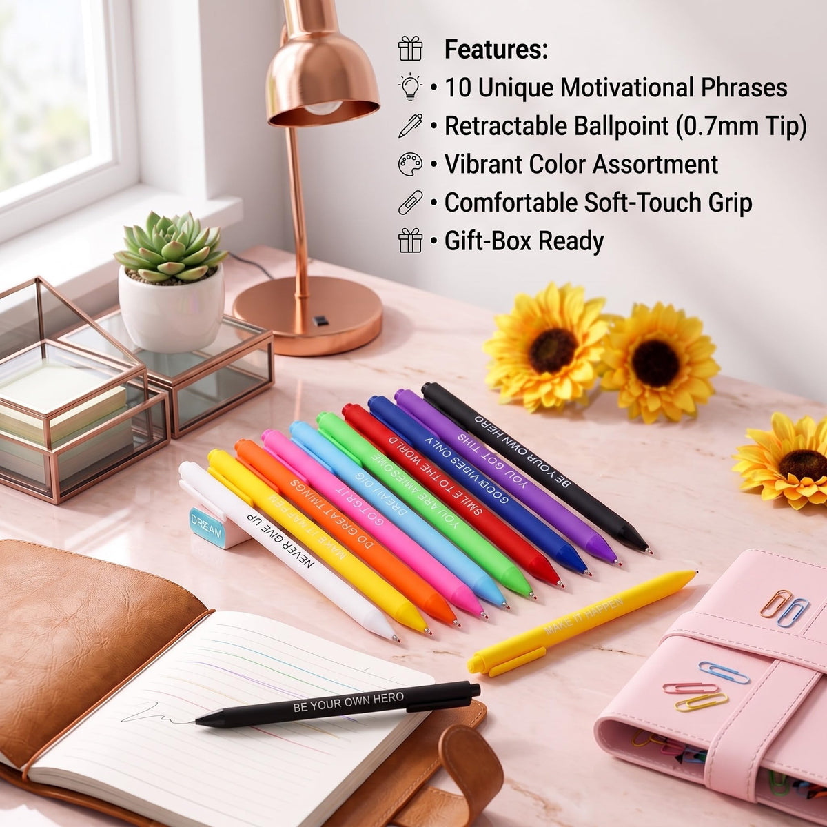 Crtiin 200 Pcs Inspirational Pens Bulk Nude Shades, Motivating
