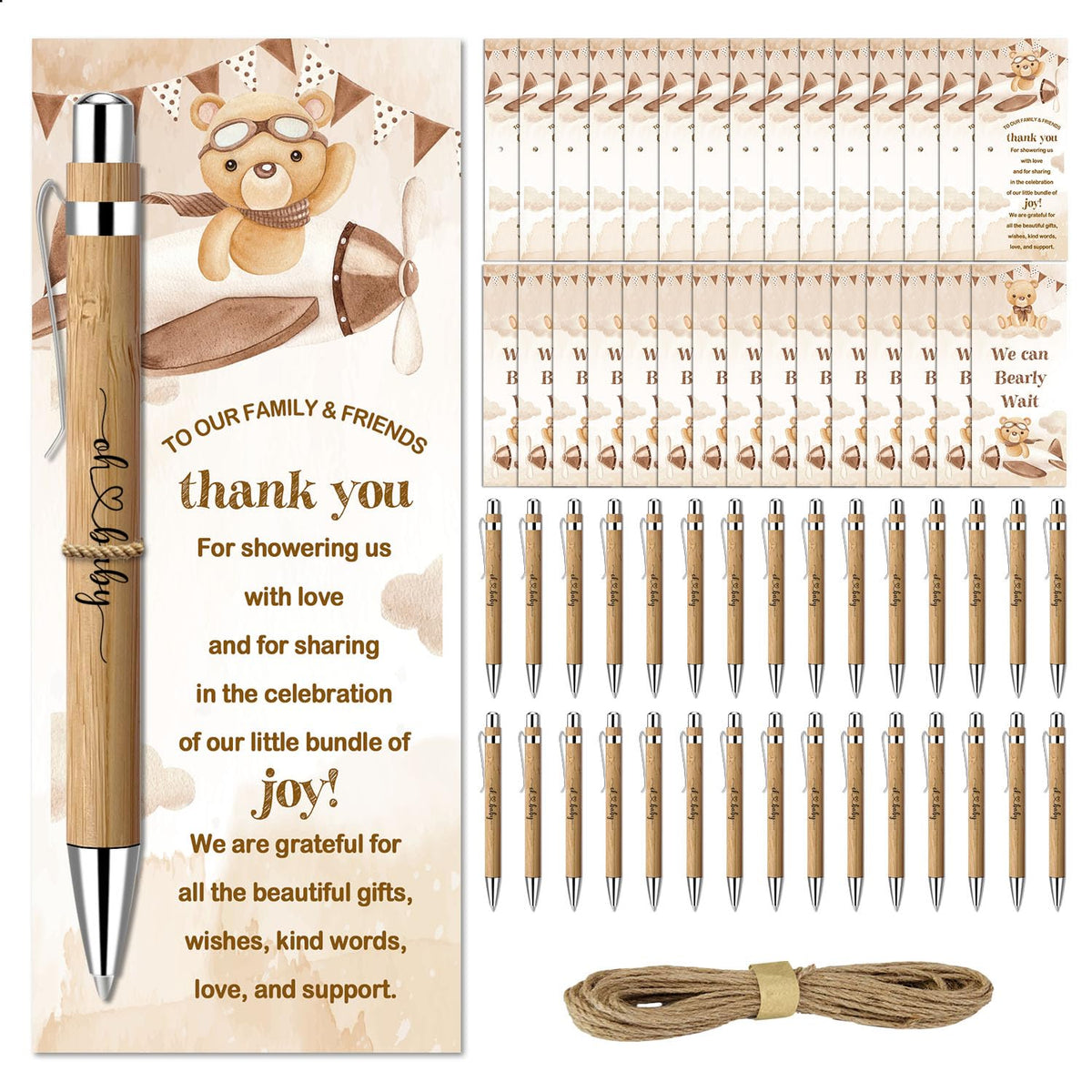 Toerifer Baby Shower Favors for 30 Guests, Baby Shower Set Gift Included 30 Pcs Bamboo Pens 30 Pcs