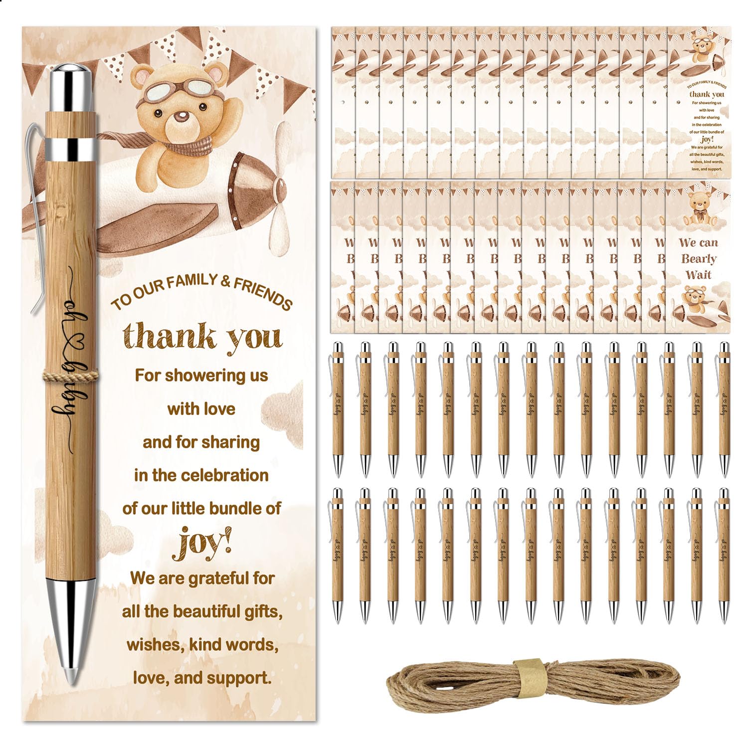 Toerifer Baby Shower Favors for 30 Guests, Baby Shower Set Gift Included 30 Pcs Bamboo Pens 30 Pcs