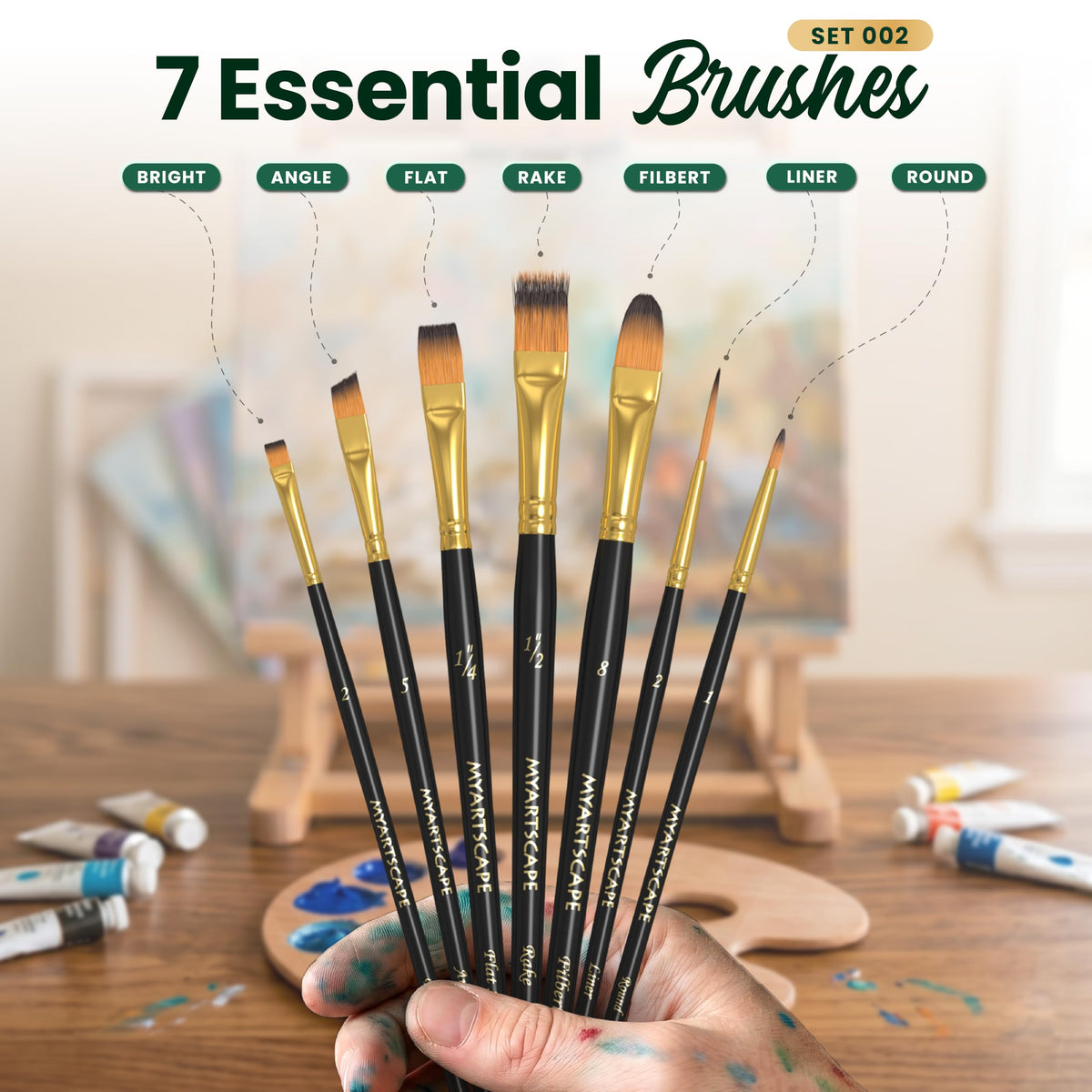 MyArtscape Travel Paint Brush Set - 7 Taklon Brushes with Case